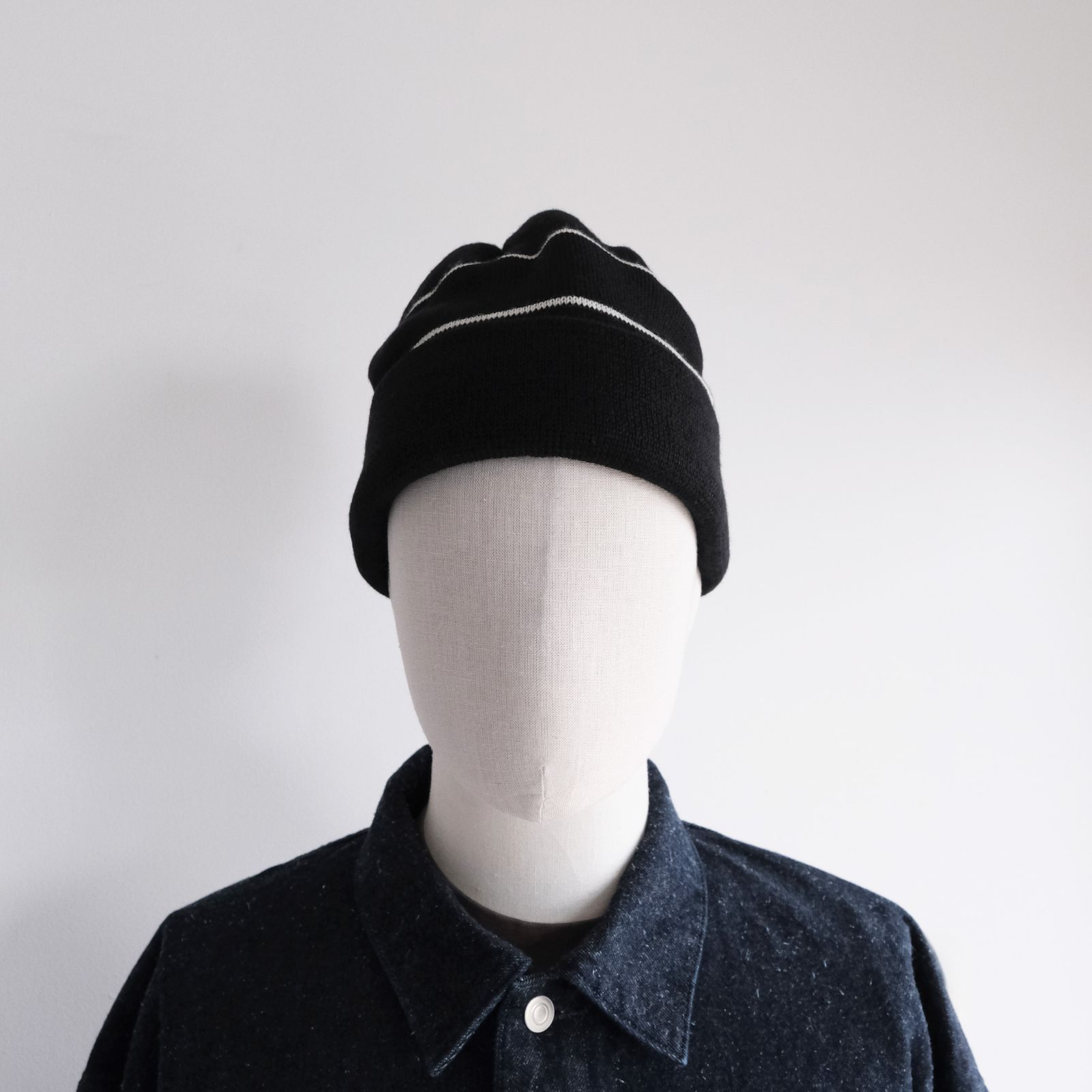 2 Line Merino Wool Knit -ニットキャップ-（Black×White / ブラック×ホワイト）