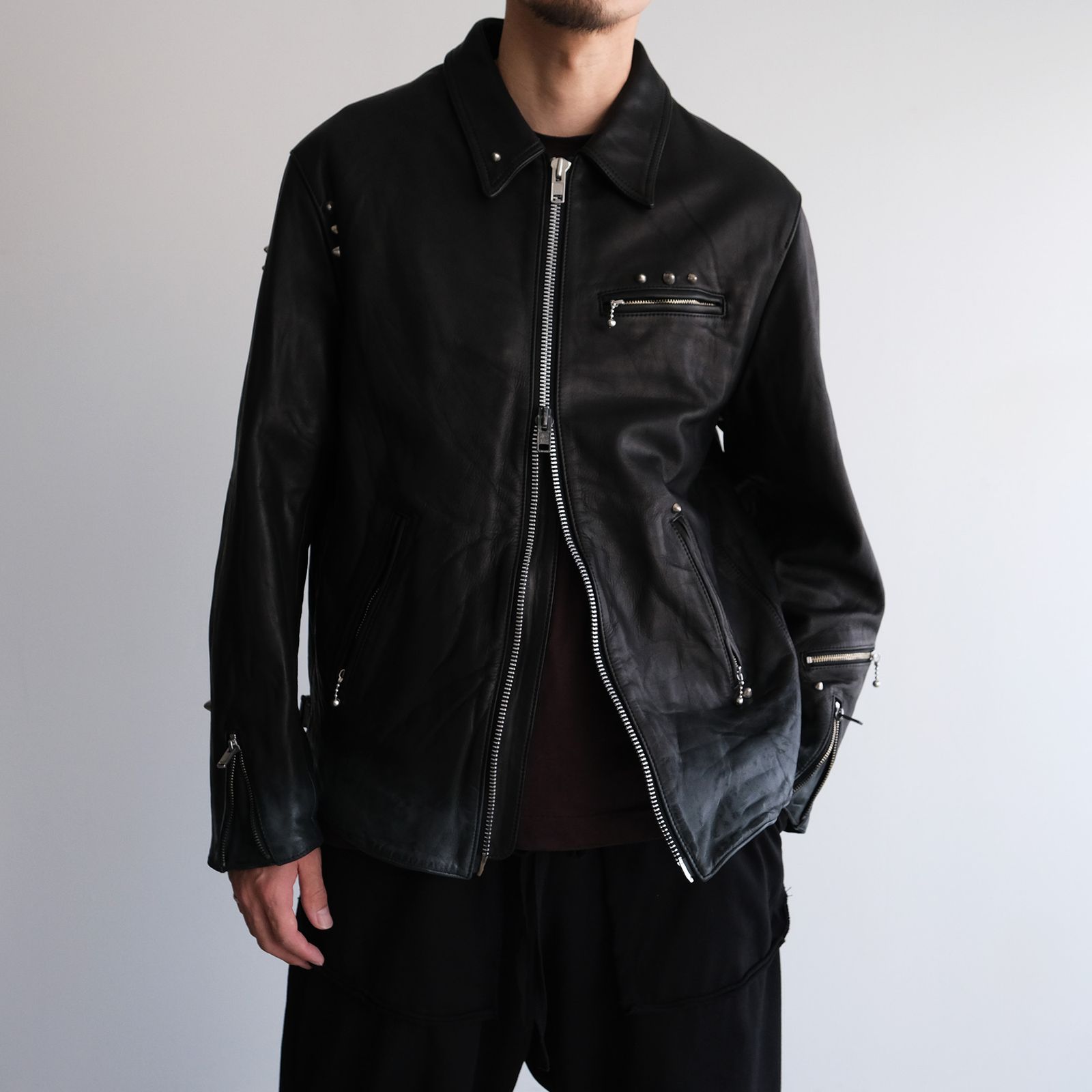 Hand Dyed Studded Riders Jacket -ライダースジャケット-（Black / ブラック）