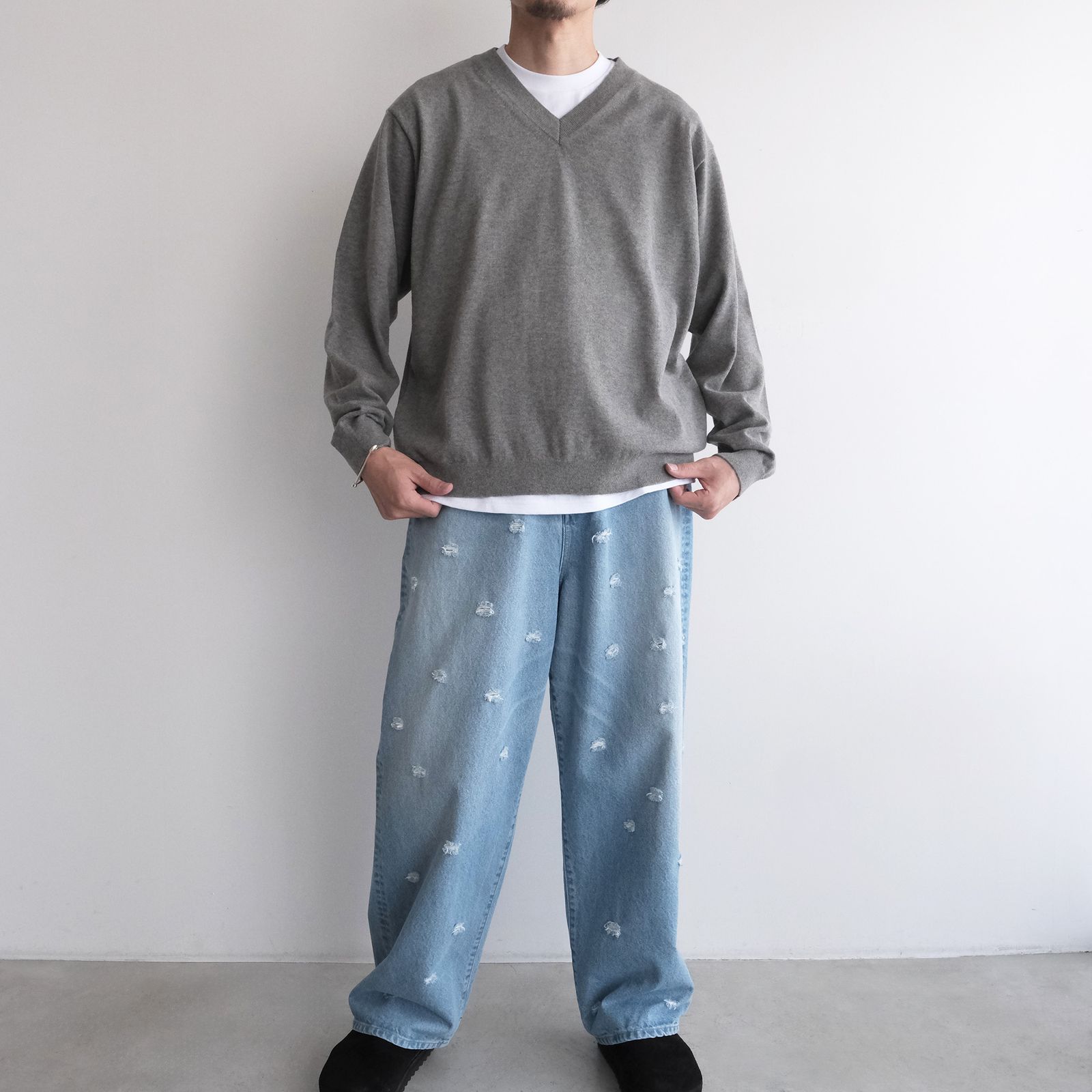 Cotton Yak Knit V-Neck Sweater -セーター-（Gray / グレー）