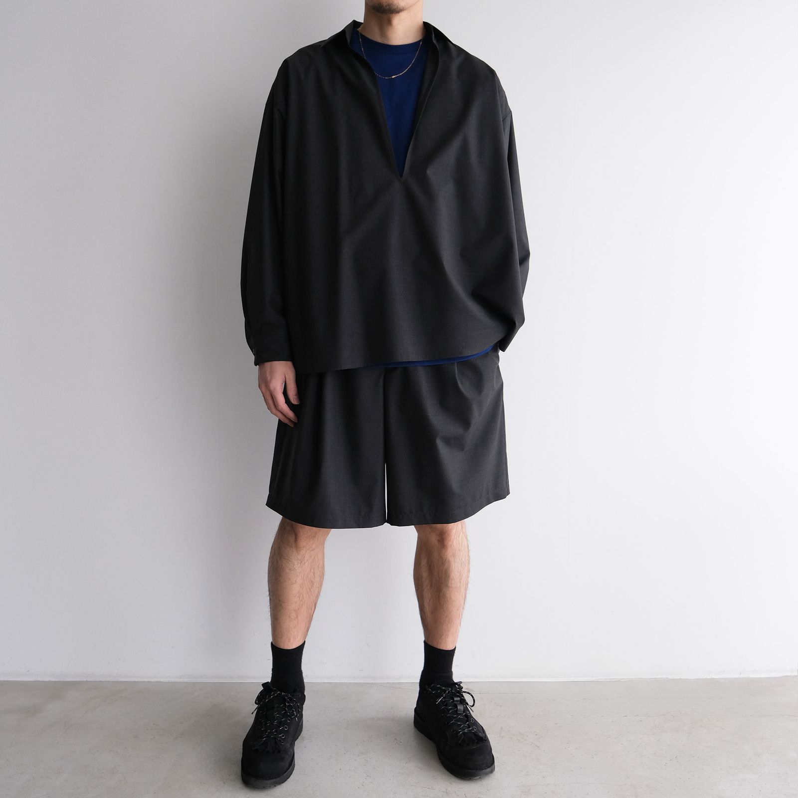Fine Wool Heather Drawstring Track Shorts -ショーツ-（Charcoal / チャコール）GM261-40323
