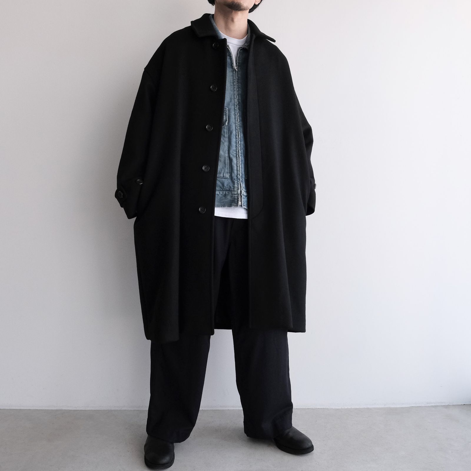Light Melton Oversized Coat -コート-（Black / ブラック）GU263-10420B