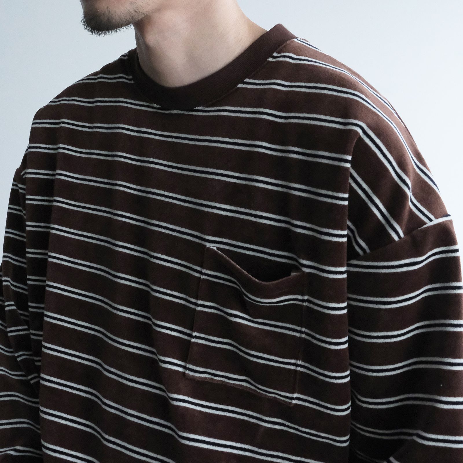 Velvet Border Long Sleeve Tee -Tシャツ-（Brown×Navy / ブラウン×ネイビー）