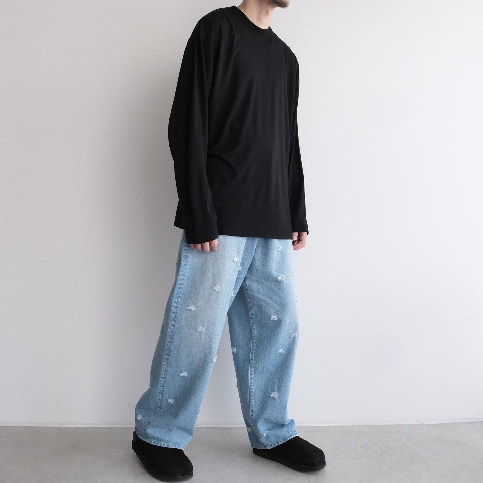 Royal Wool Jersey Loose Fit Long Sleeve T-Shirt -Tシャツ-（Black / ブラック）