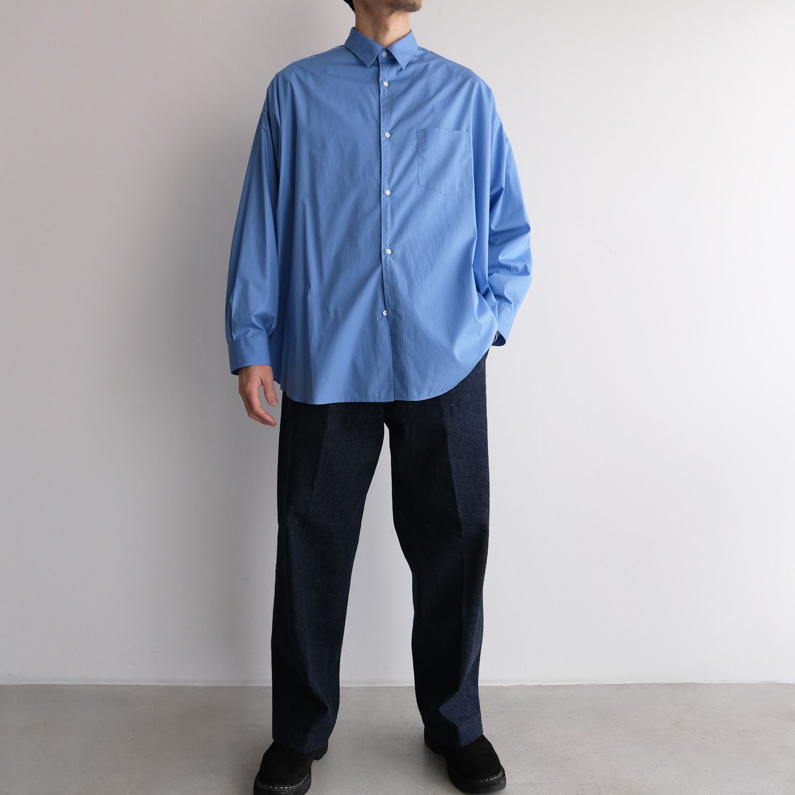 Broad L/S Oversized Regular Collar Shirt -シャツ-（Blue / ブルー）GM261-50001B