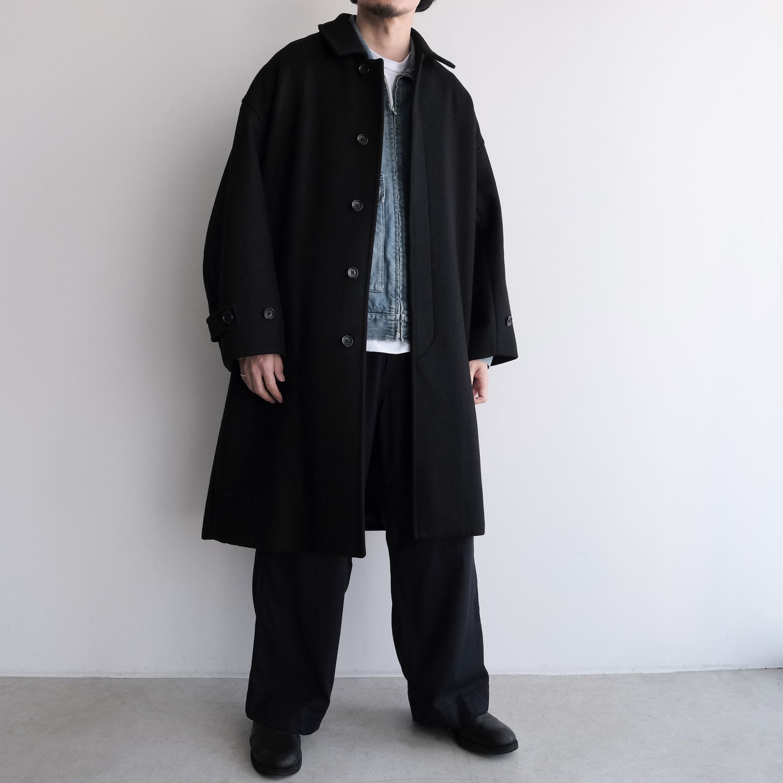 Light Melton Oversized Coat -コート-（Black / ブラック）GU263-10420B