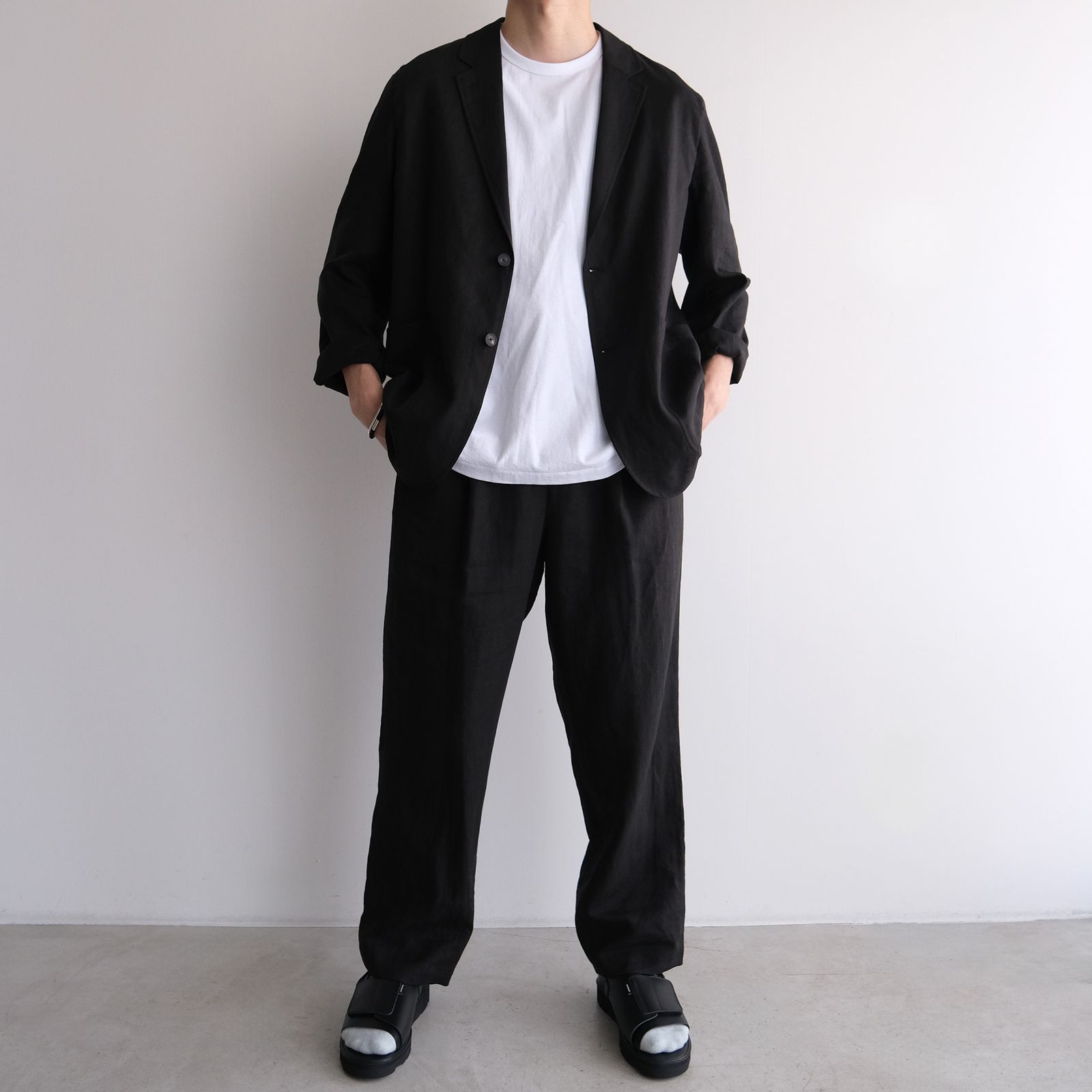 Silk Linen Mixing Loose Fit Pants -スラックス-（Black / ブラック）