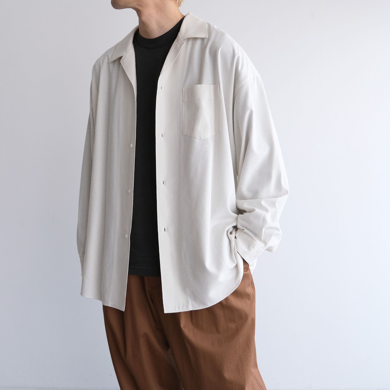 Silk Noil Viscose Sleeping Shirt -シャツ-（Ecru / エクリュ）