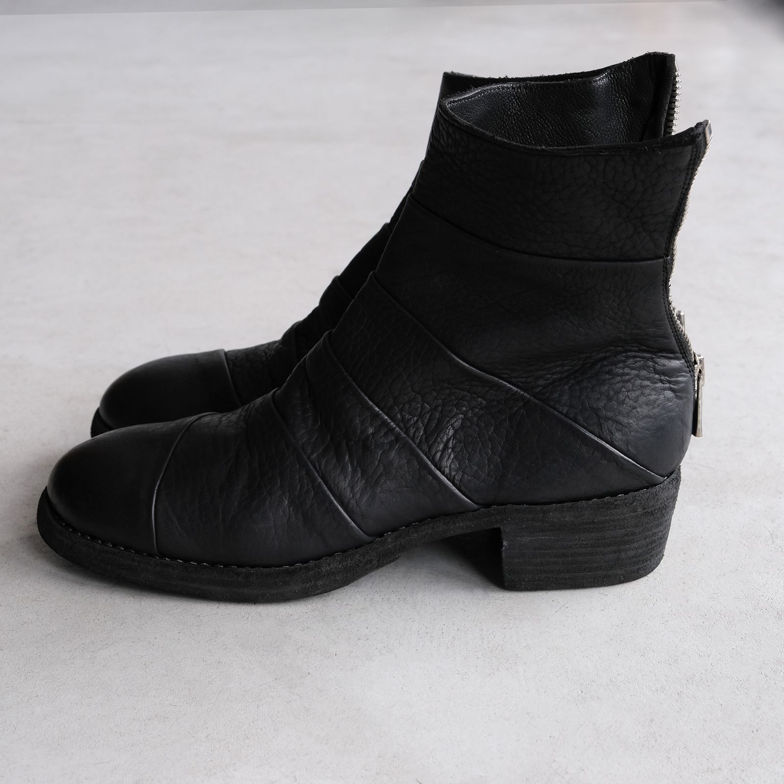 367ZB Bison Full Grain Lined Folded Back Zip Boot -ブーツ-（Black / ブラック）