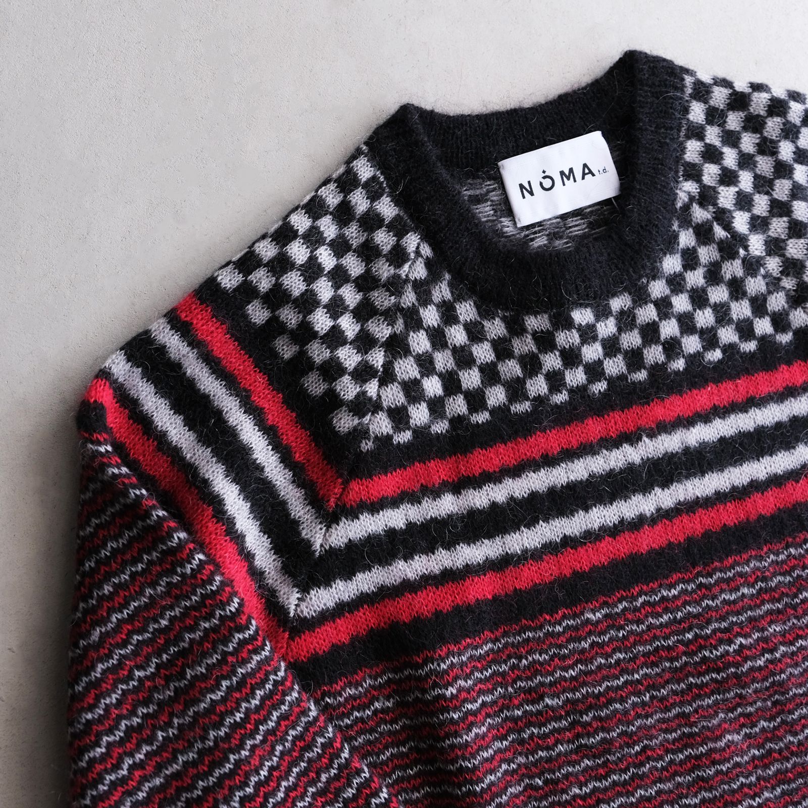 Checker & Stripe Sweater -ニット-（Red / レッド）