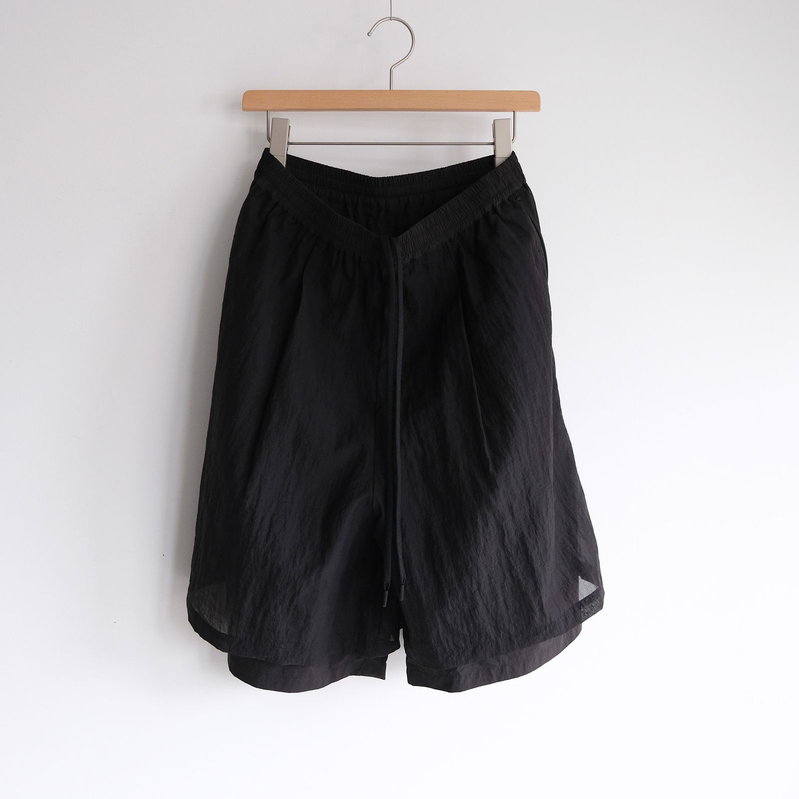 Mesh Layered Wide Short Pants -ショーツ-（Black / ブラック）