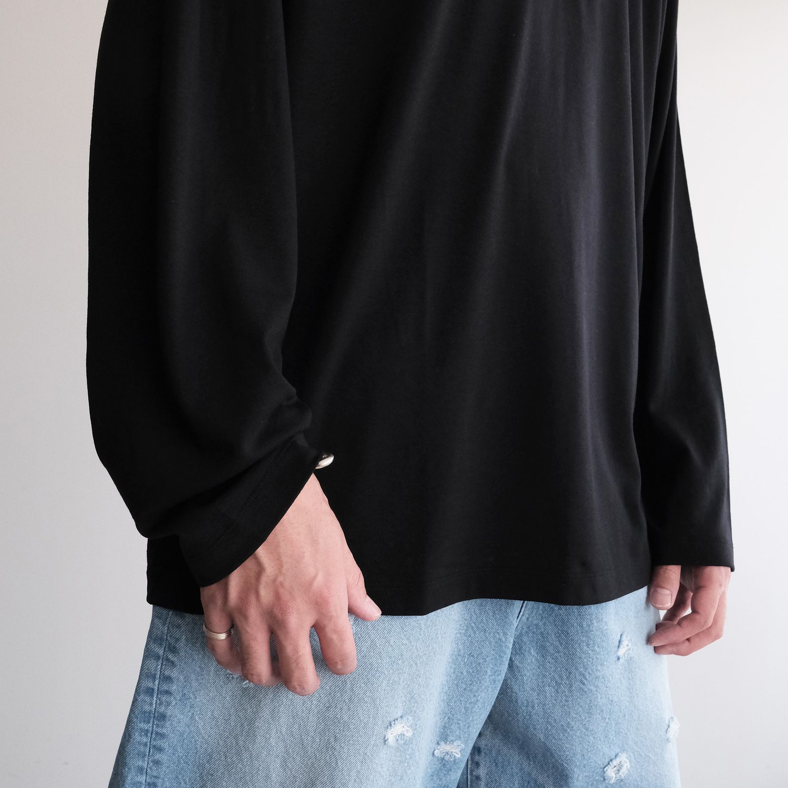 Royal Wool Jersey Loose Fit Long Sleeve T-Shirt -Tシャツ-（Black / ブラック）