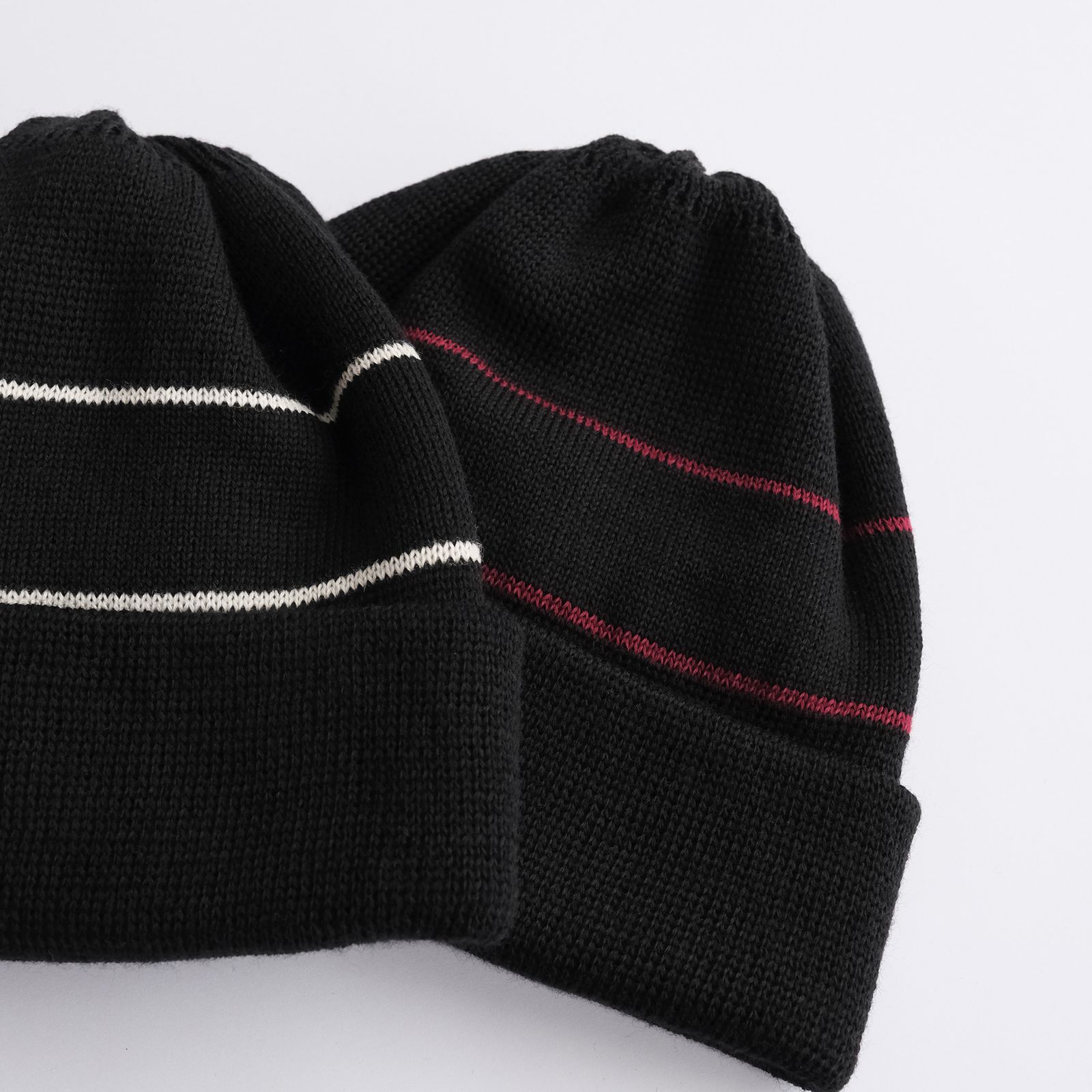 2 Line Merino Wool Knit -ニットキャップ-（Black×White / ブラック×ホワイト）