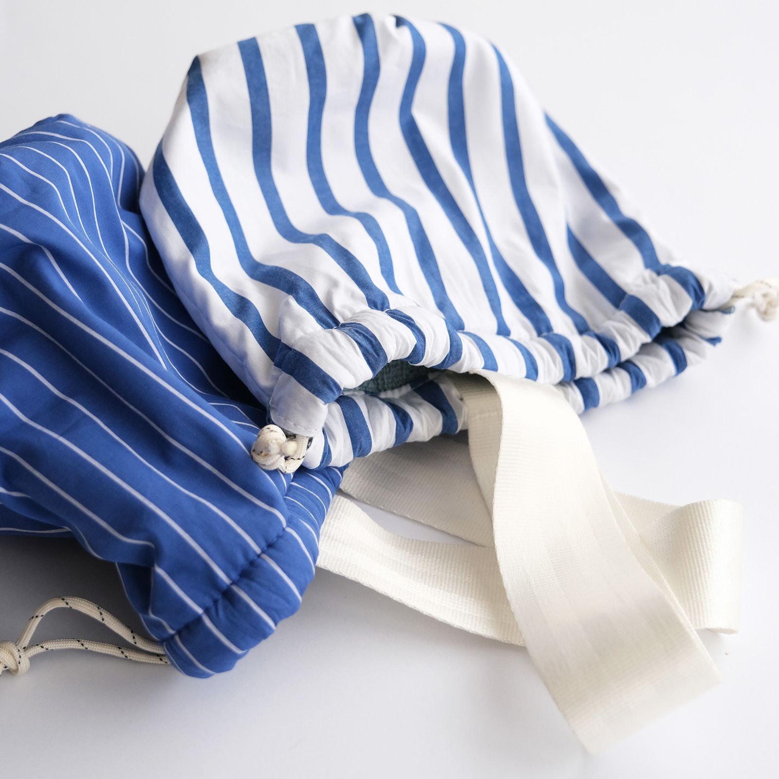 Shirt Fabric Drawstring Bag -バッグ-（Blue Pencil Stripe /ブルーペンシルストライプ）