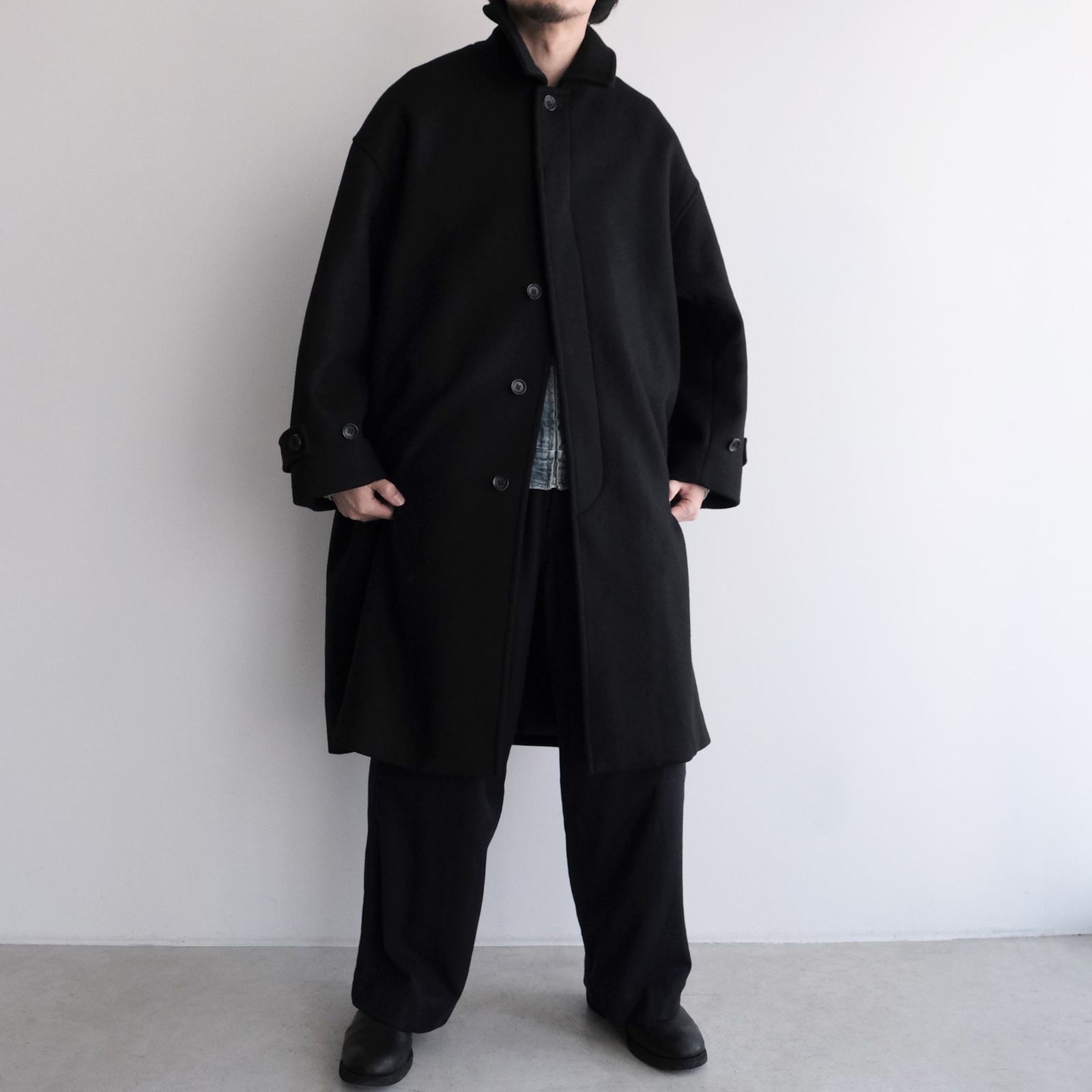 Light Melton Oversized Coat -コート-（Black / ブラック）GU263-10420B