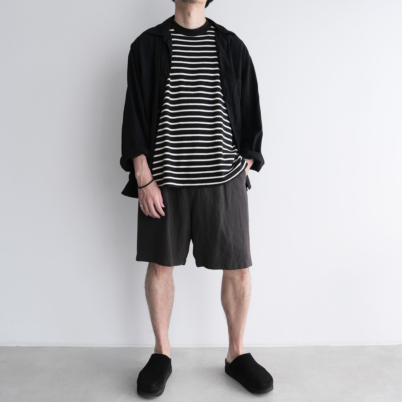 Cotton Linen Voile Loose Fit Shorts -パンツ-（Charcoal Gray / チャコールグレー）
