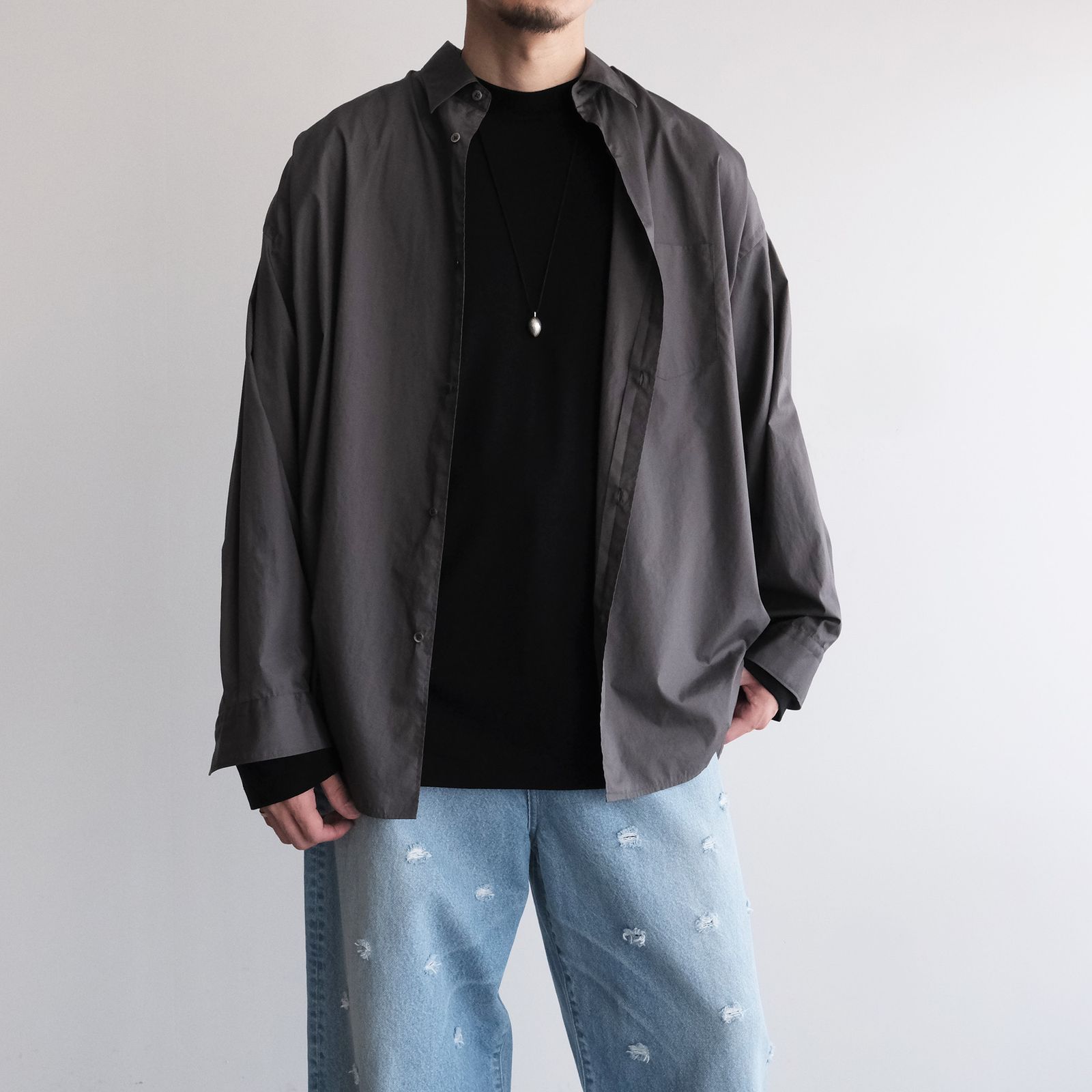 Royal Wool Jersey Loose Fit Long Sleeve T-Shirt -Tシャツ-（Black / ブラック）