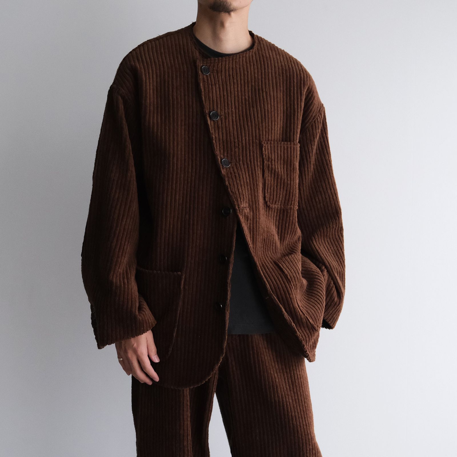 Corduroy Collarless Jacket -ジャケット-（Brown / ブラウン）
