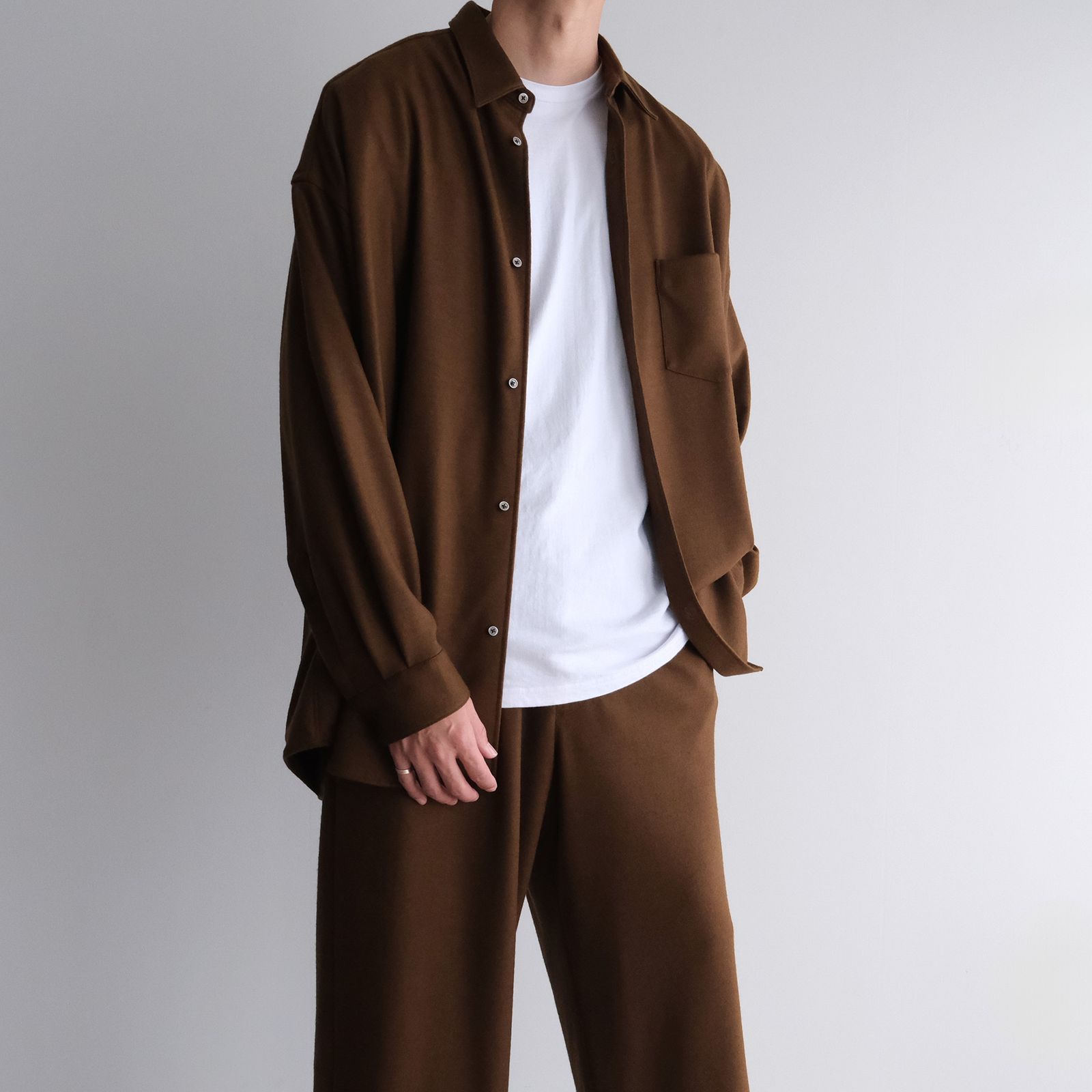 Wool Smooth Flannel Oversized Regular Collar Shirt -オーバーサイズシャツ-（Brown / ブラウン）GU253-50221B