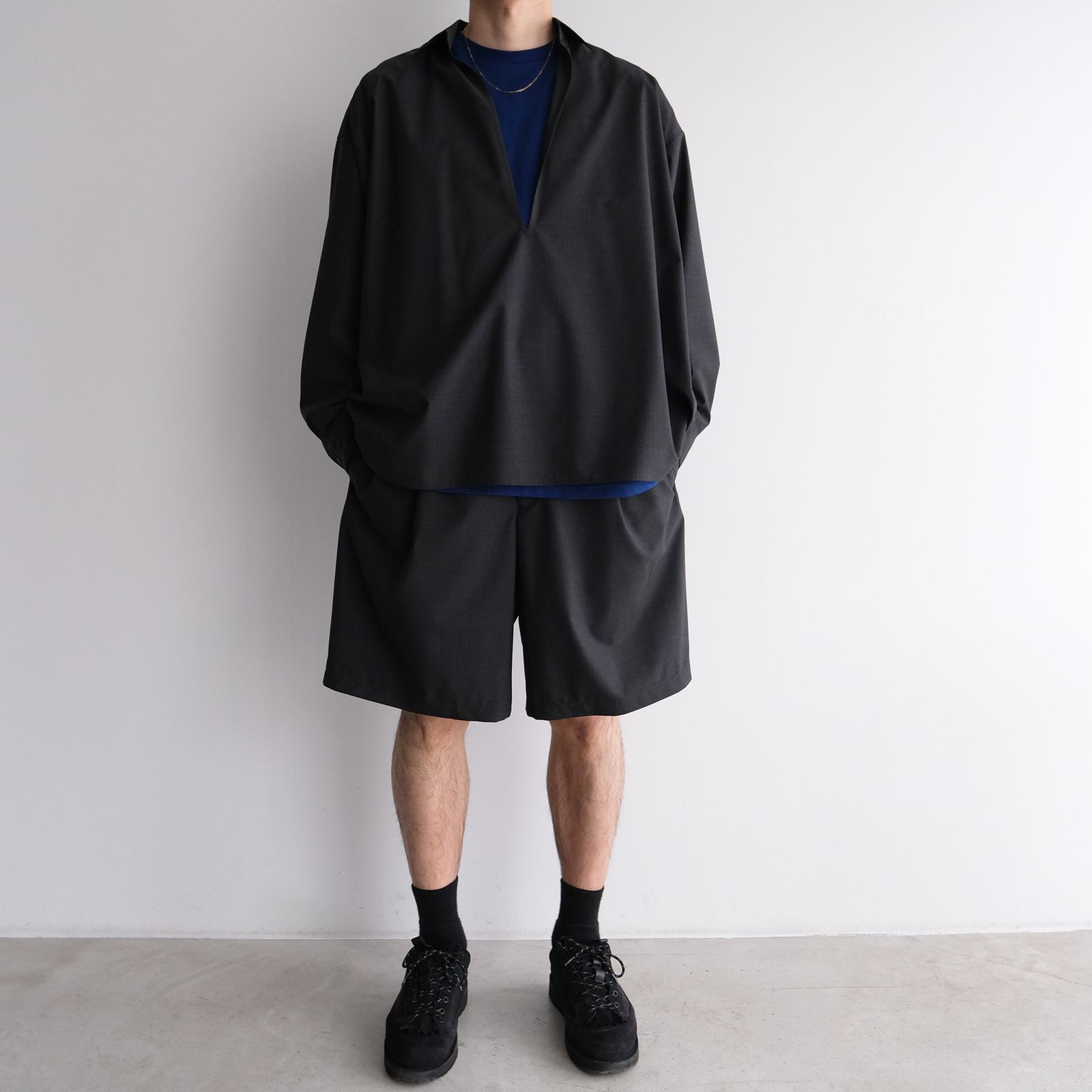 Fine Wool Heather Drawstring Track Shorts -ショーツ-（Charcoal / チャコール）GM261-40323