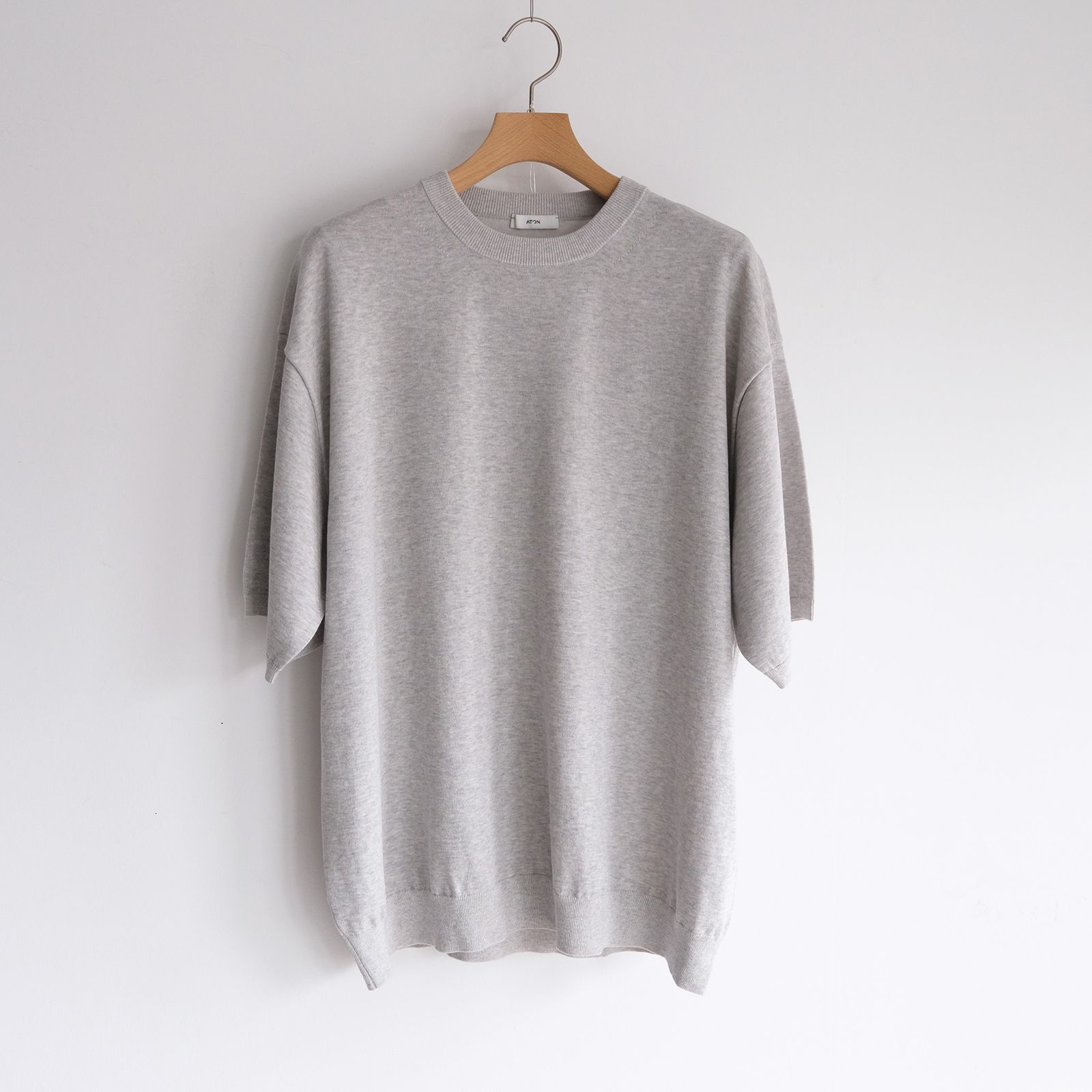 Cotton Washi Knit Half Sleeve Crew Neck Sweater -Tシャツ-（Gray / グレー）