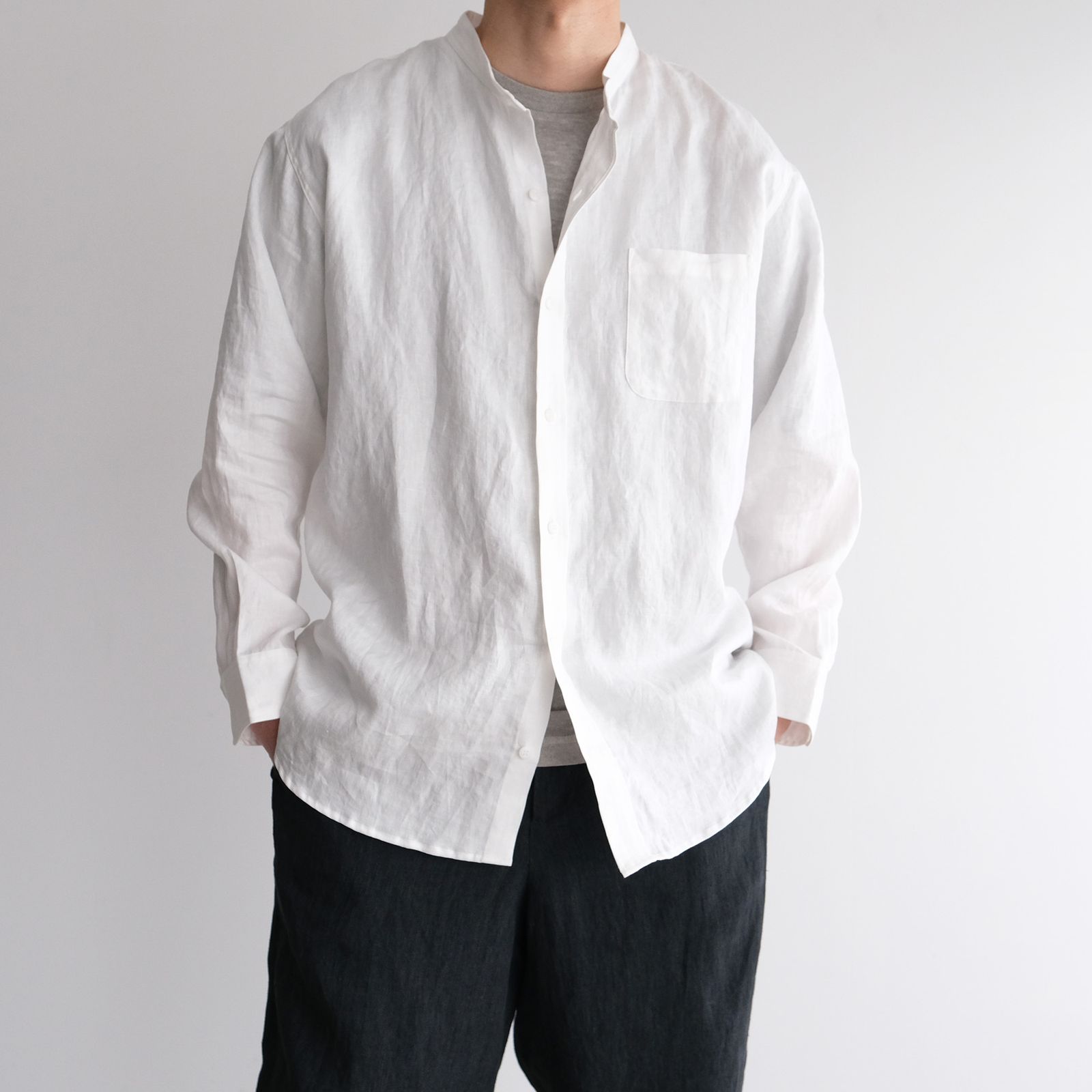66L リネン高密度綾シャツ -シャツ-（White / ホワイト）