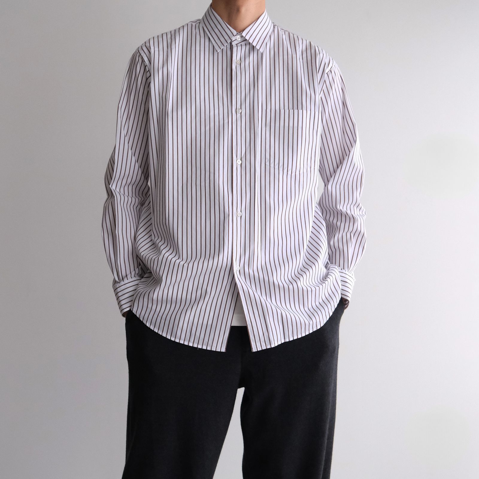 Sidogras Stripe Regular Collar Shirt -ストライプシャツ-（White（Brown Stripe） / ホワイト（ブラウン ストライプ））GM254-50024STB