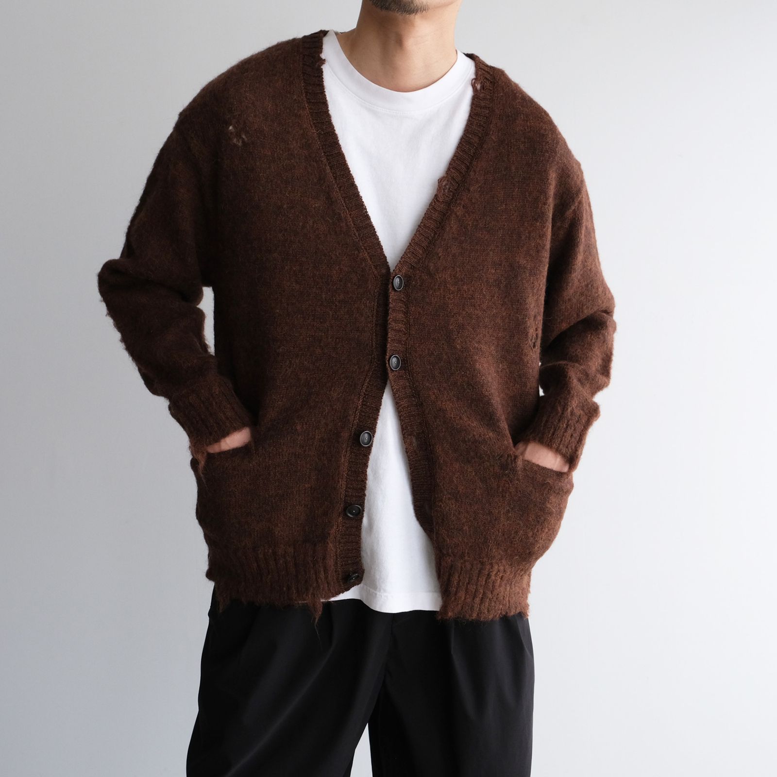 Distressed Knit Cardigan -カーディガン-（Brown / ブラウン）