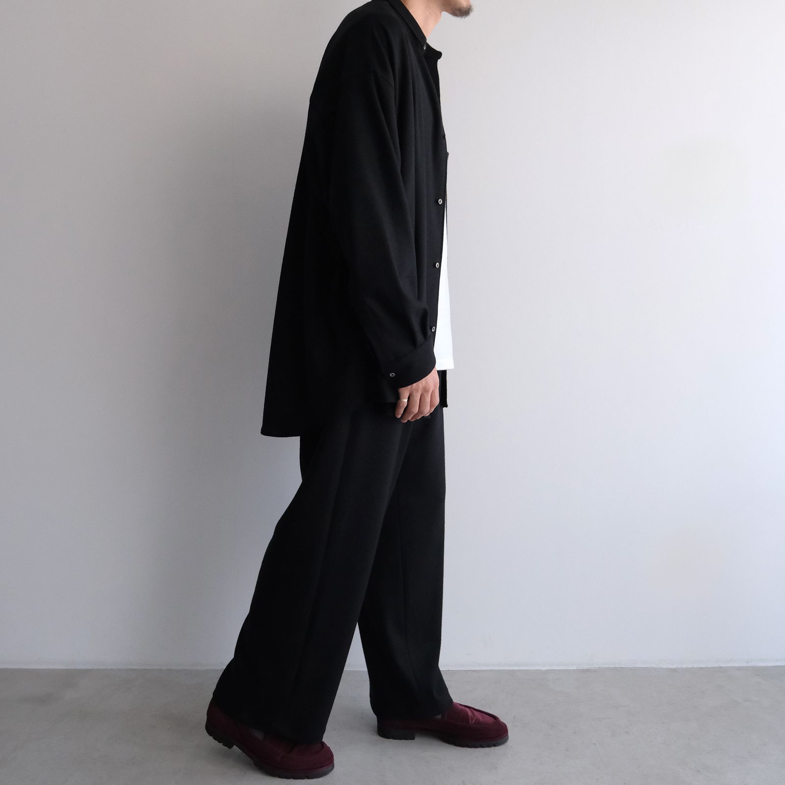 Wool Smooth Flannel Oversized Regular Collar Shirt -オーバーサイズシャツ-（Black / ブラック）GU253-50221B