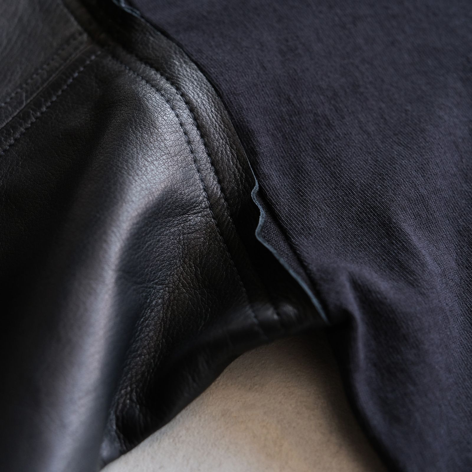 Washable Leather Sleeve：L/S T-Shirts -Tシャツ（Black / ブラック）