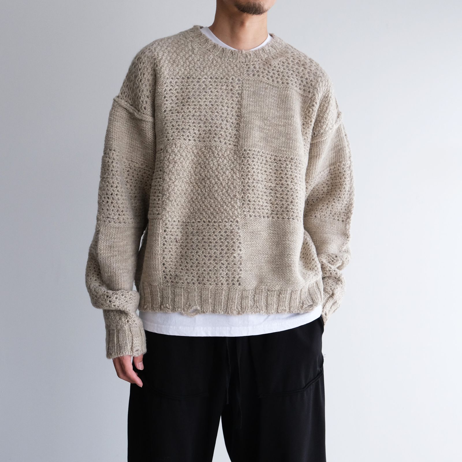Patchwork Sweater -セーター-（Gray Beige / グレーベージュ）