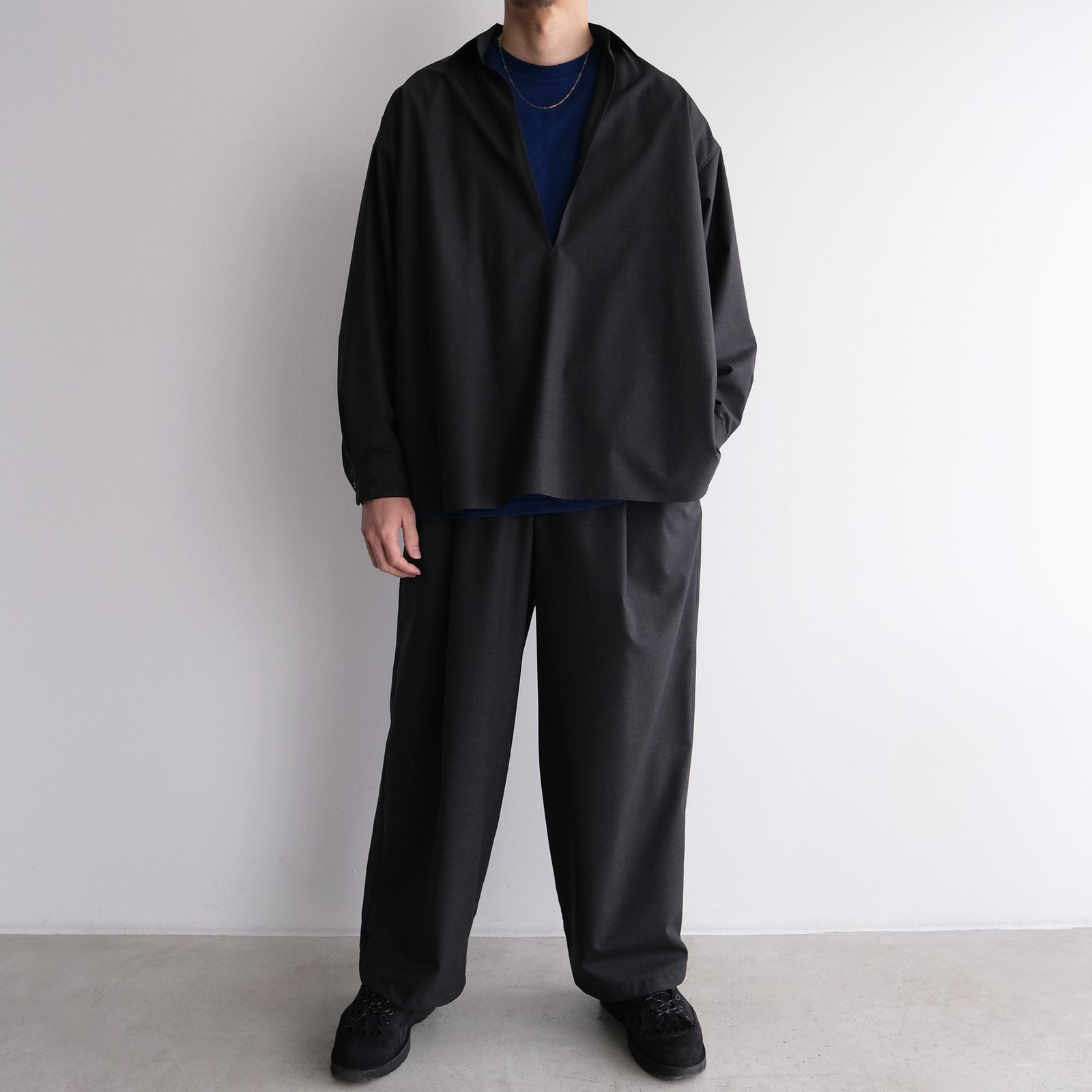 Fine Wool Heather L/S Skipper Shirt -シャツ-（Charcoal / チャコール）GU261-50320