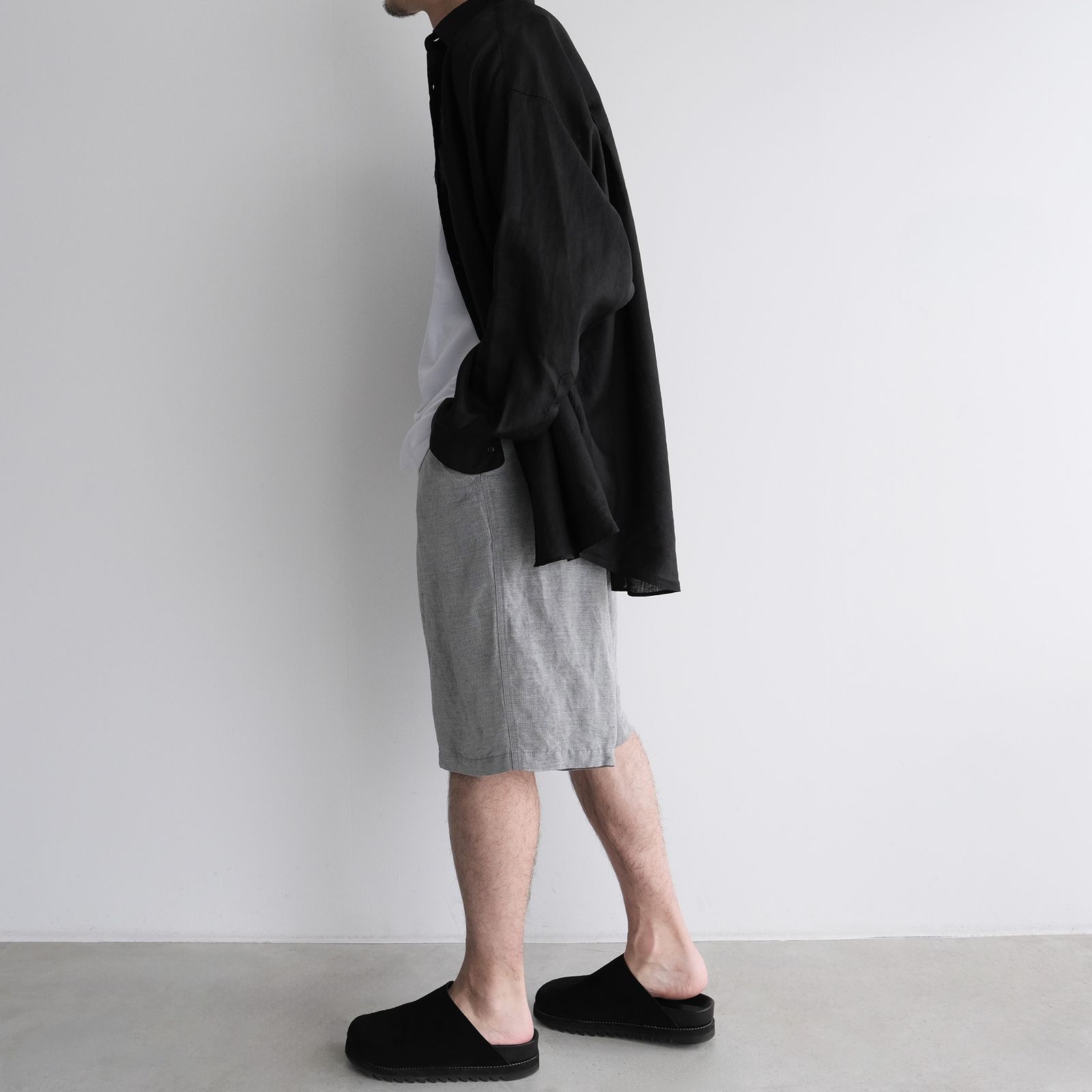 Linen L/S Oversized Regular Collar Shirt -シャツ-（Black / ブラック）GM262-50039B