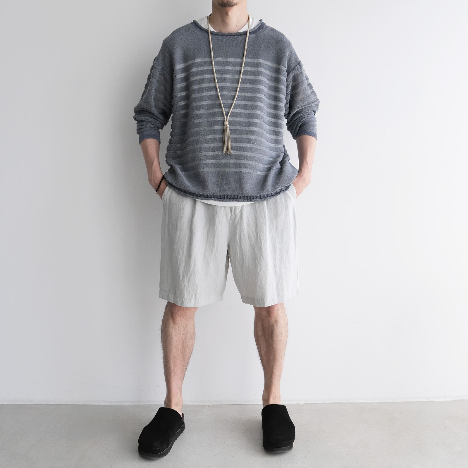 Cotton Linen Voile Loose Fit Shorts -パンツ-（Sax / サックス）