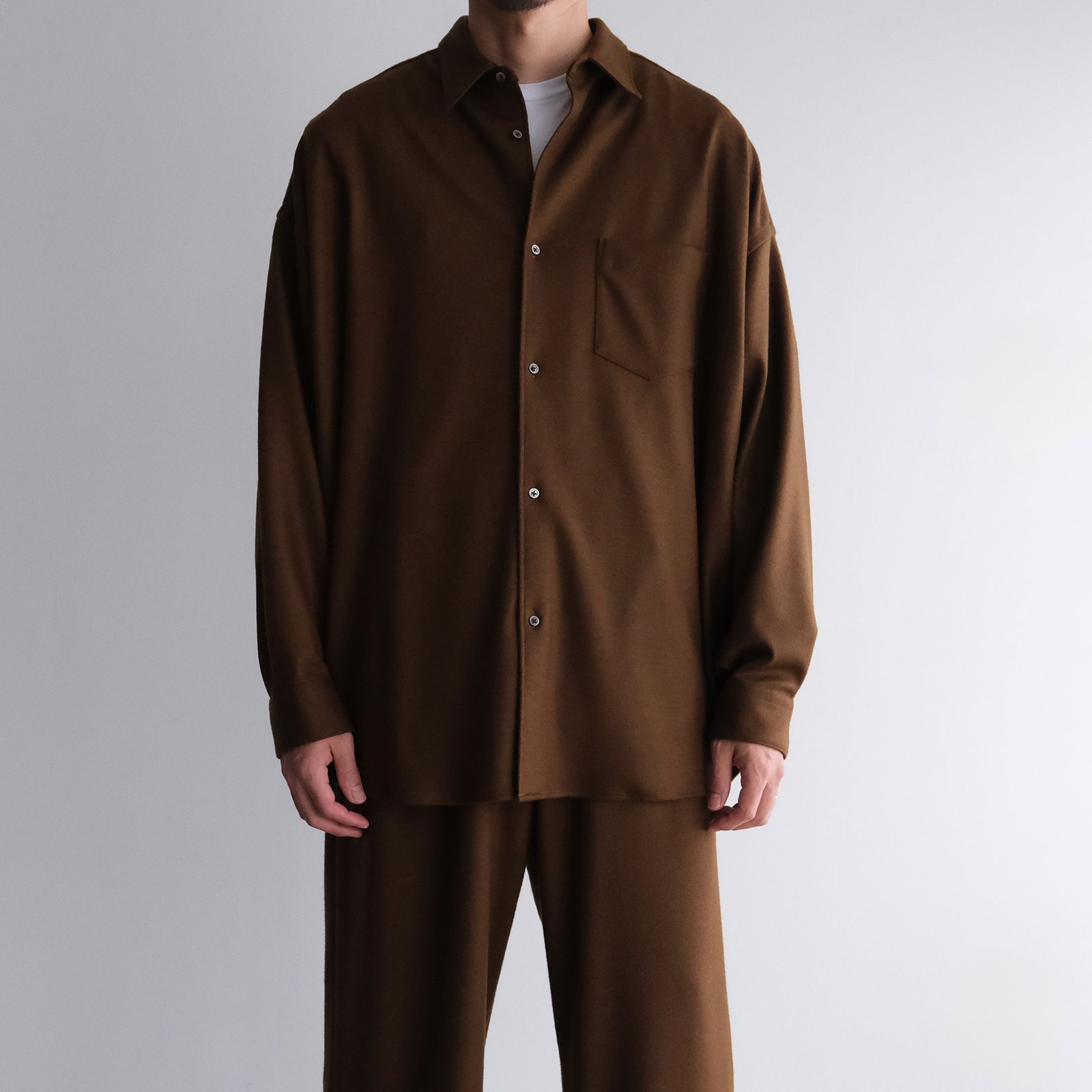 Wool Smooth Flannel Oversized Regular Collar Shirt -オーバーサイズシャツ-（Brown / ブラウン）GU253-50221B