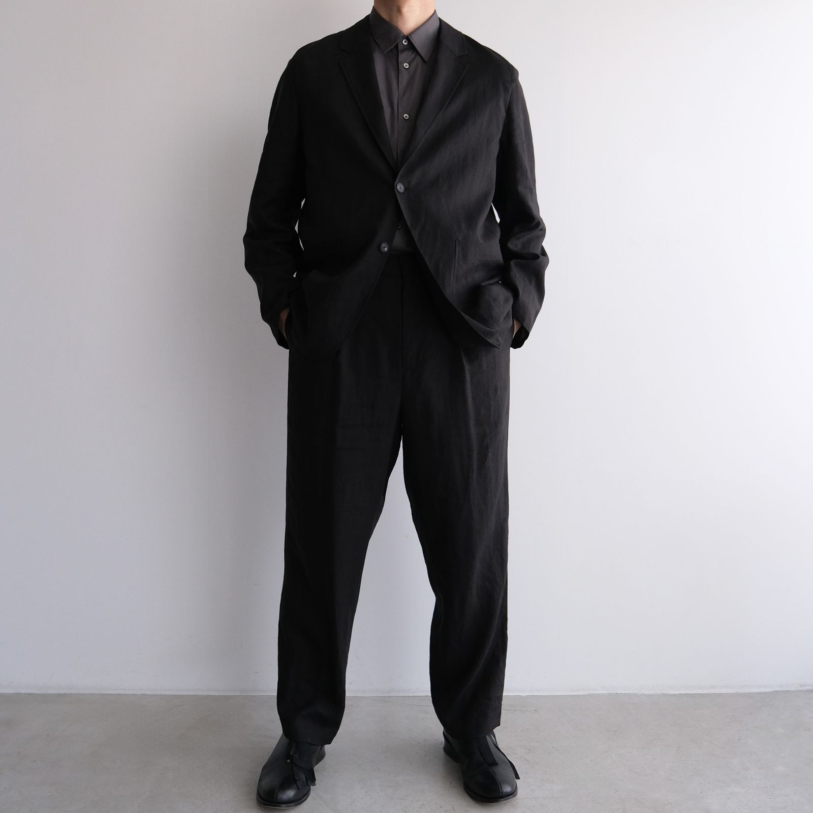 Silk Linen Mixing Loose Fit Pants -スラックス-（Black / ブラック）