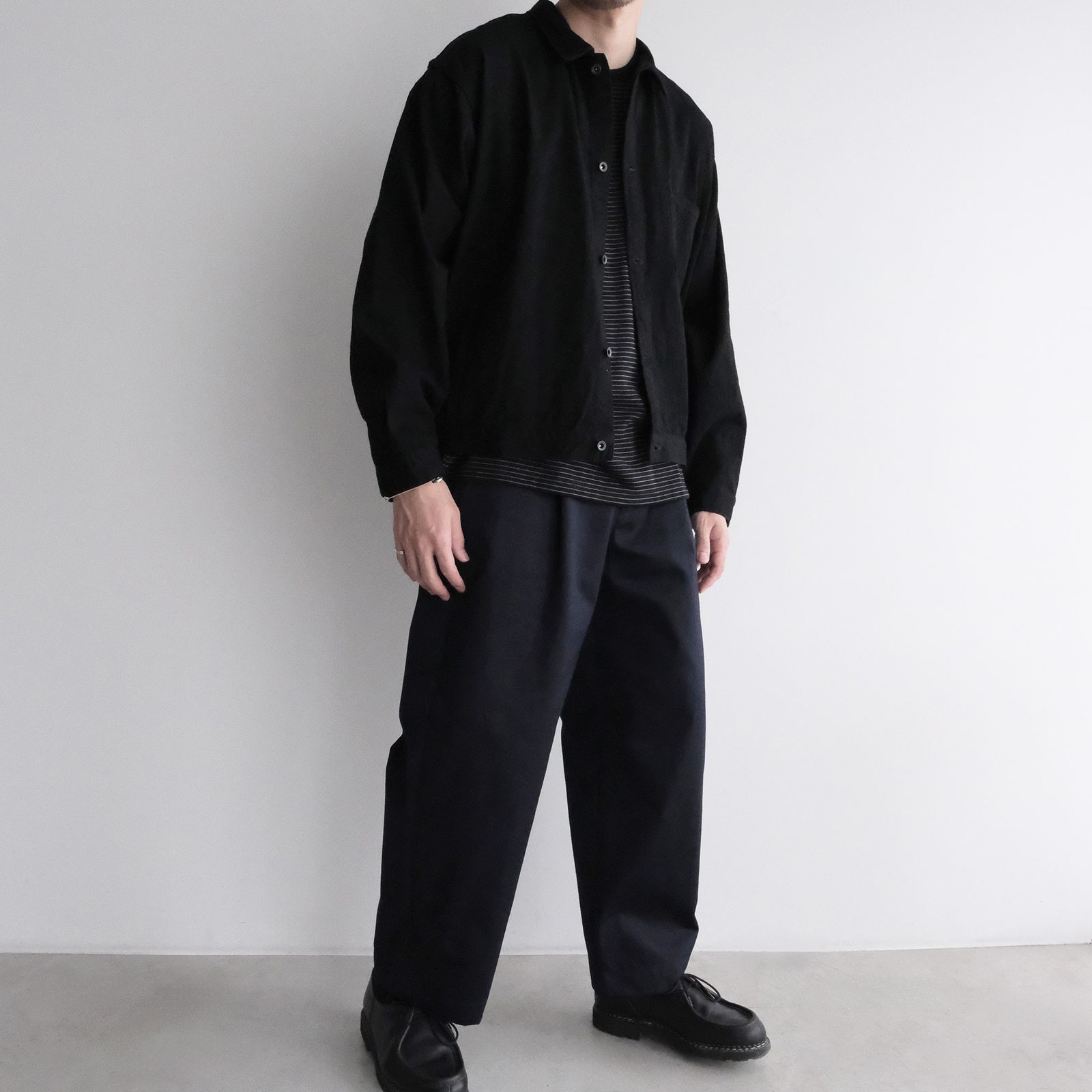 Fine Wool Border L/S Crew Neck Tee -Tシャツ-（Black×Gray / ブラック×グレー）GU263-70158B