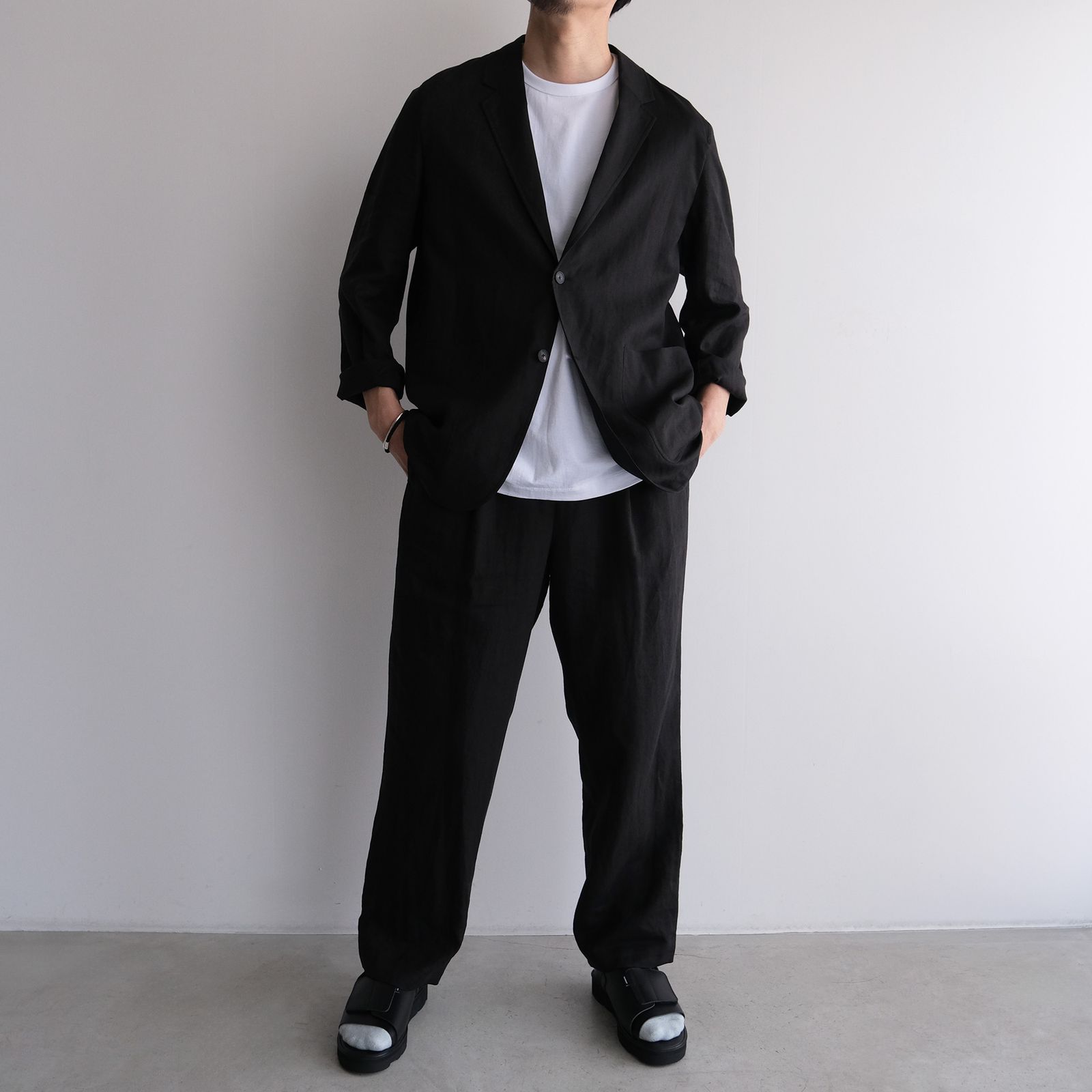 Silk Linen Mixing Loose Fit Pants -スラックス-（Black / ブラック）