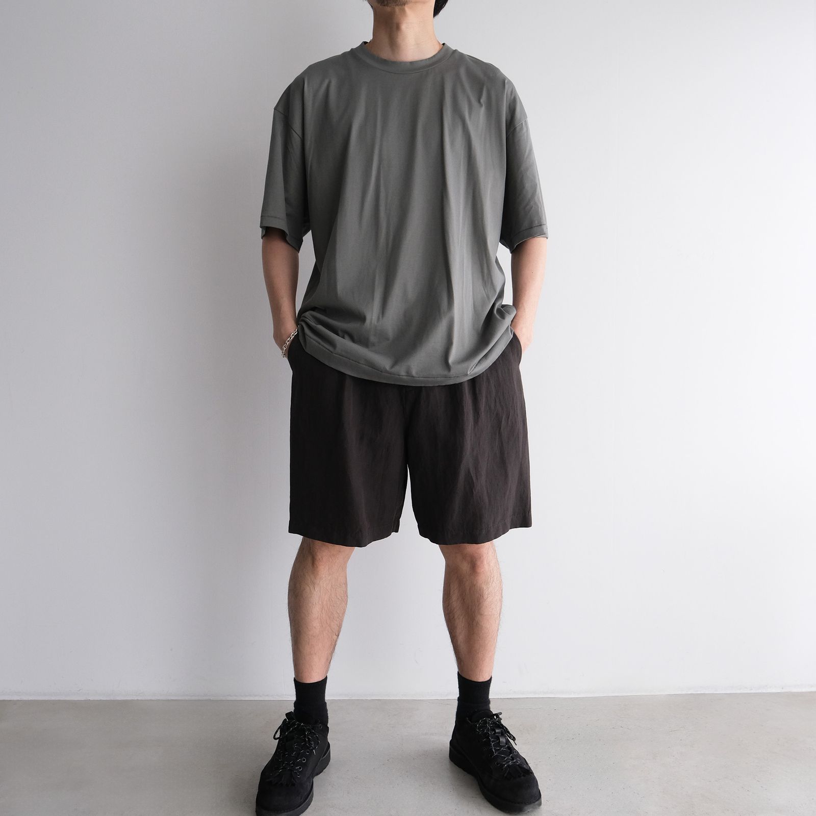 Cotton Linen Voile Loose Fit Shorts -パンツ-（Charcoal Gray / チャコールグレー）