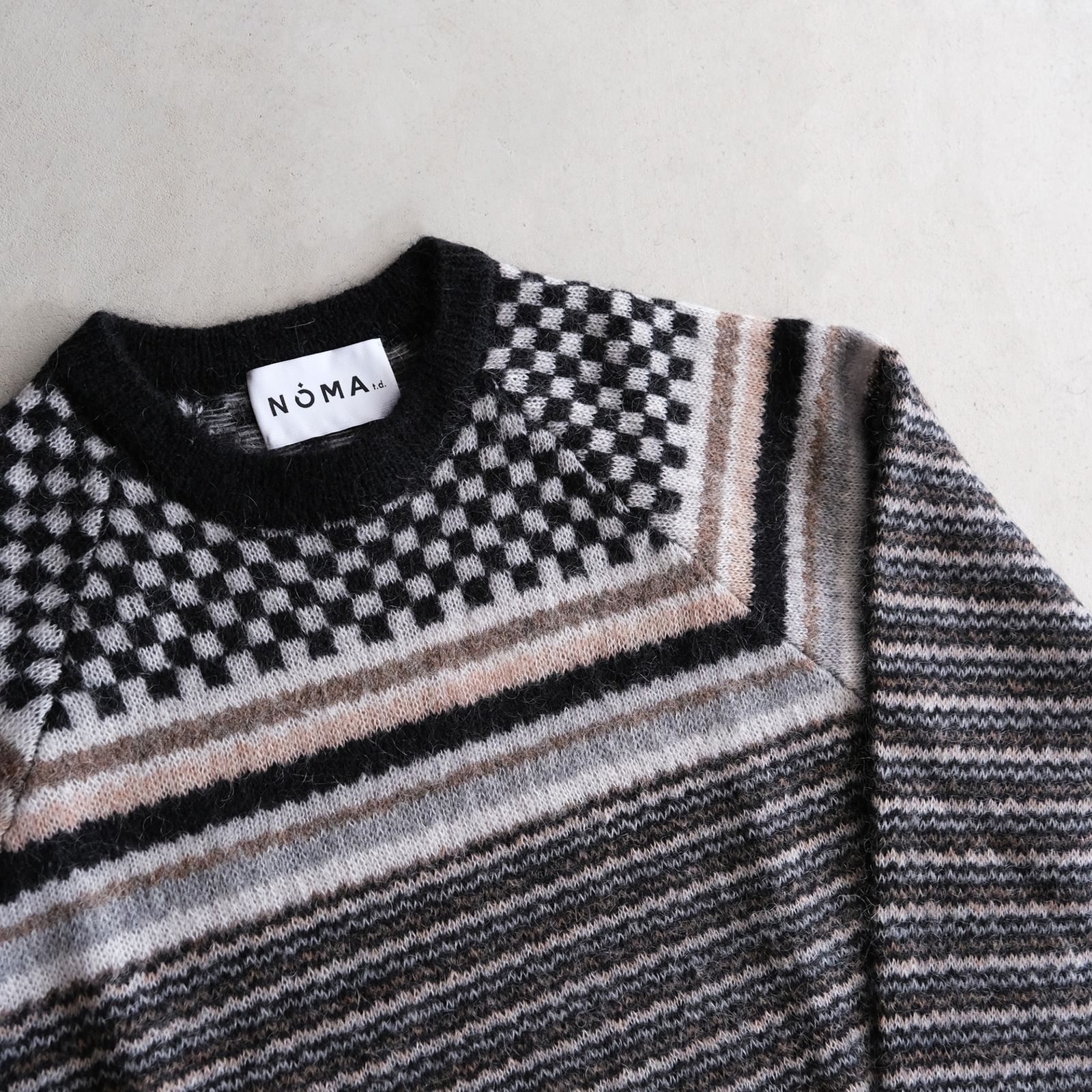 Checker & Stripe Sweater -ニット-（Black / ブラック）