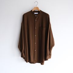 Wool Smooth Flannel Oversized Band Collar Shirt -シャツ-（Brown / ブラウン）