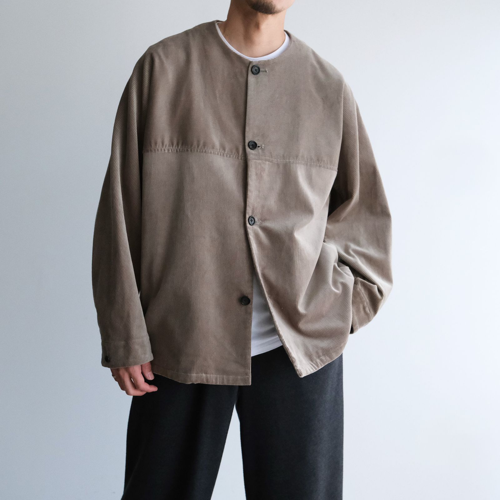 Suvin Corduroy Collarless Jacket -ジャケット-（Grege / グレージュ）GU253-30365