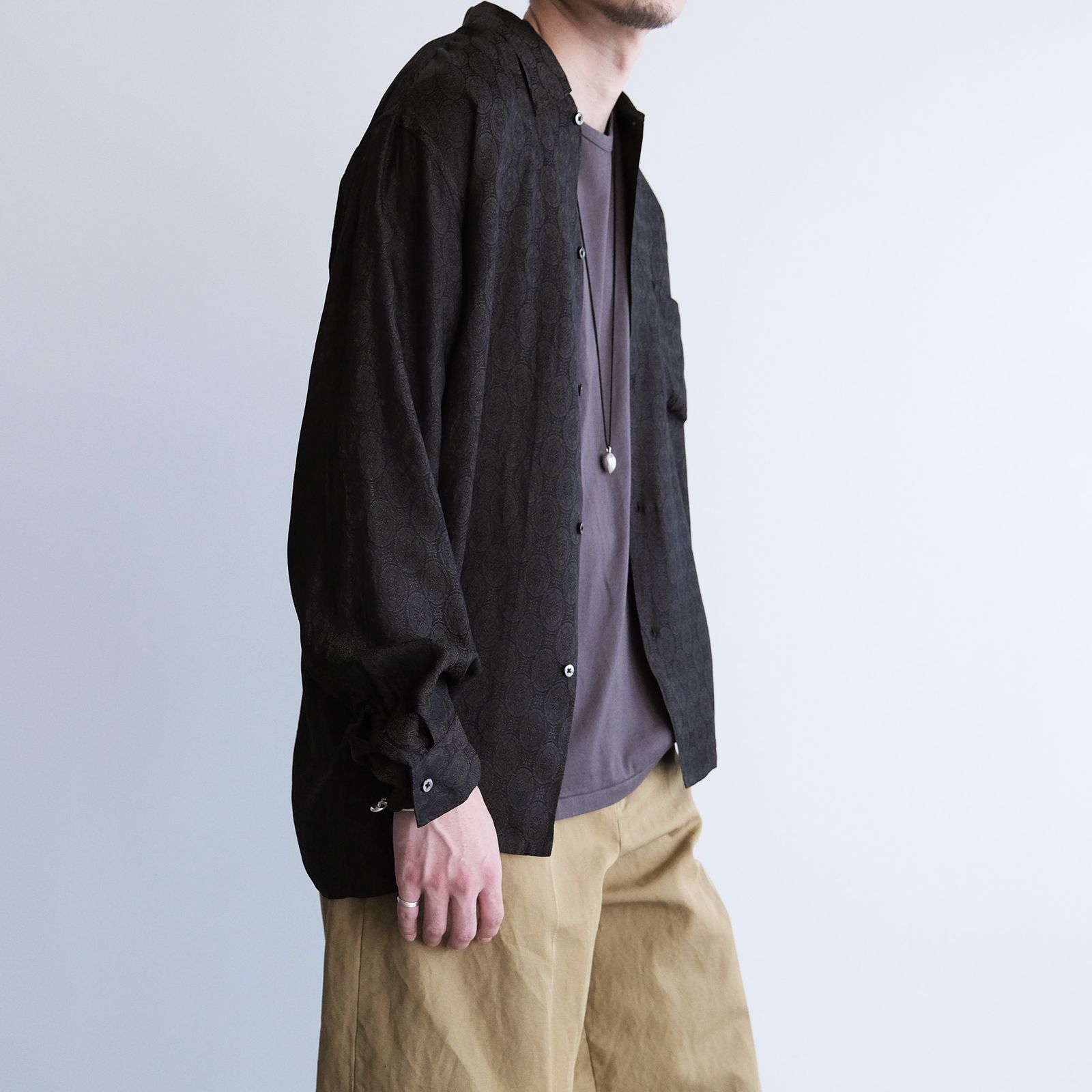 Cupro-Regular Collar L/S Shirts -シャツ-（Charcoal / チャコール）