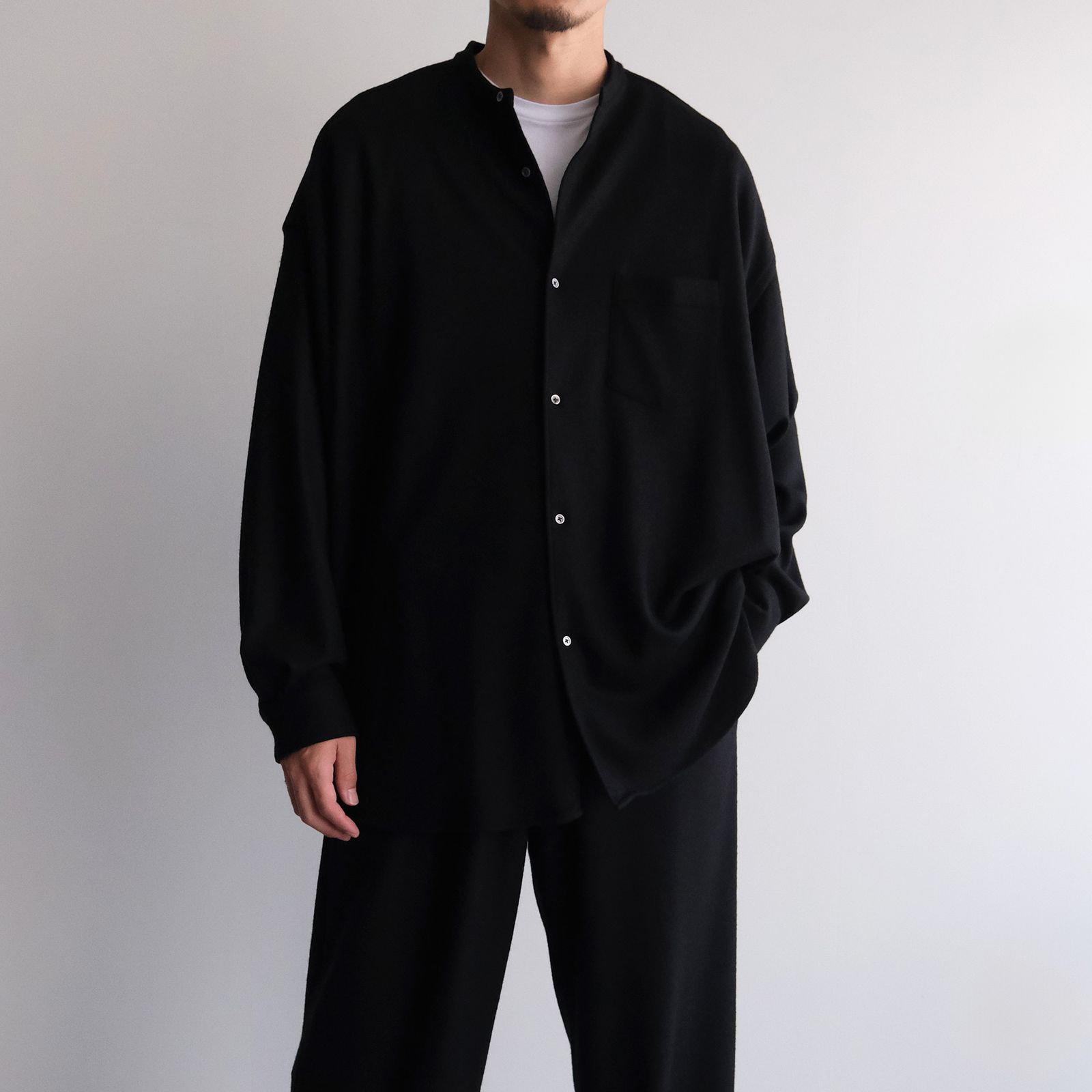 Wool Smooth Flannel Oversized Band Collar Shirt -オーバーサイズシャツ-（Black / ブラック）GU253-50222B