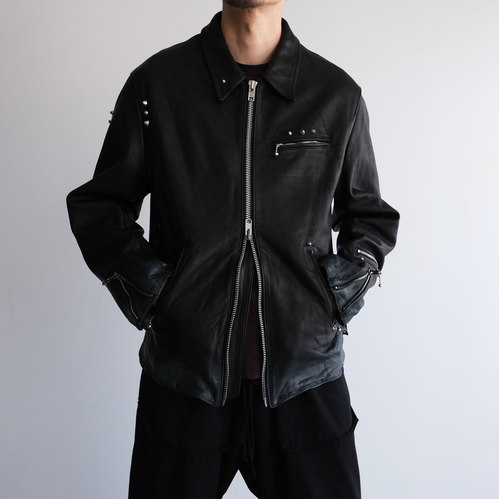 Hand Dyed Studded Riders Jacket -ライダースジャケット-（Black / ブラック）