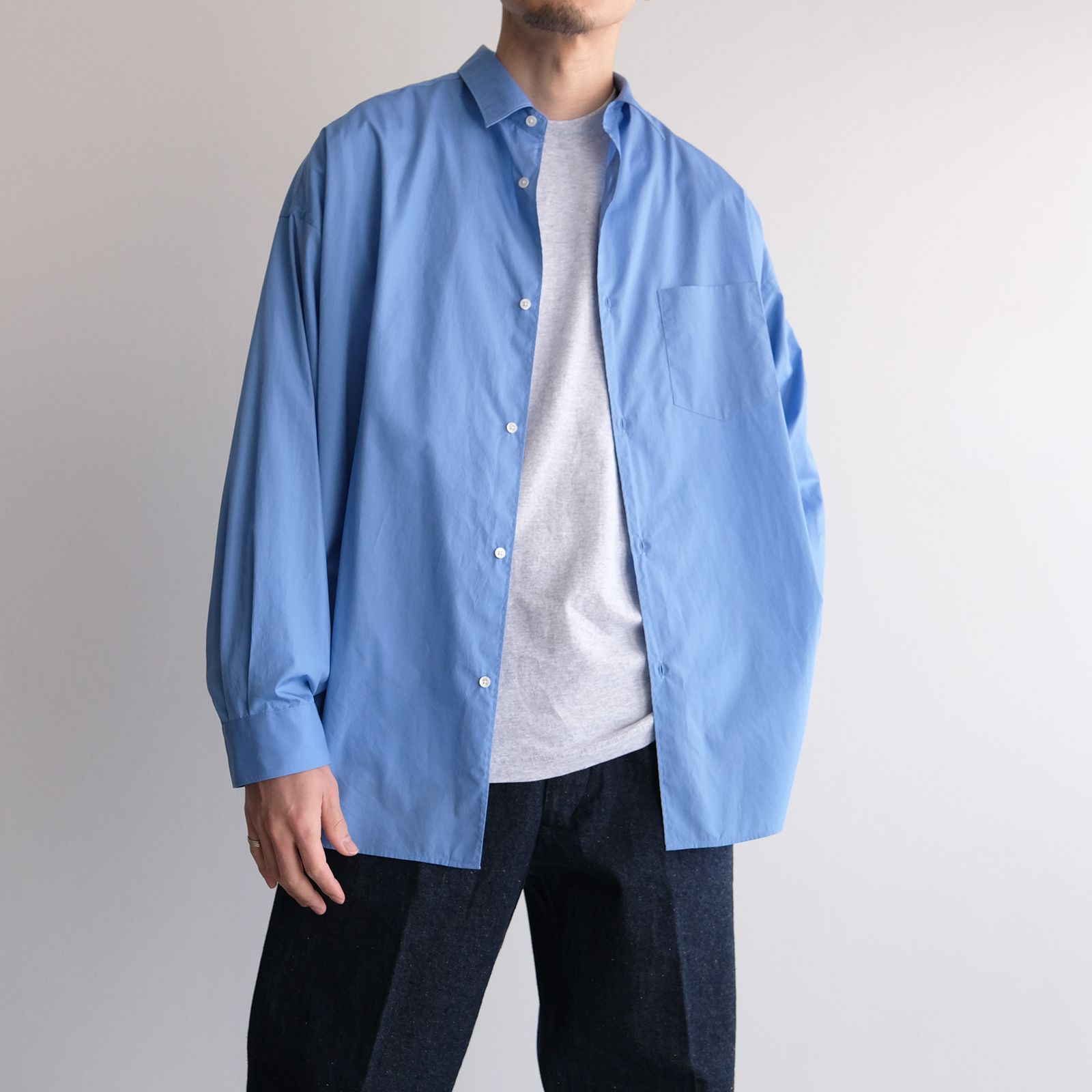 Broad L/S Oversized Regular Collar Shirt -シャツ-（Blue / ブルー）GM261-50001B