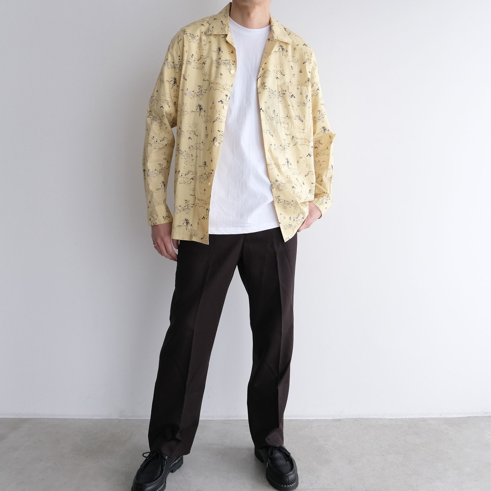 URU - Cotton Rayon - Open Collar L/S Shirts -シャツ-（Yellow