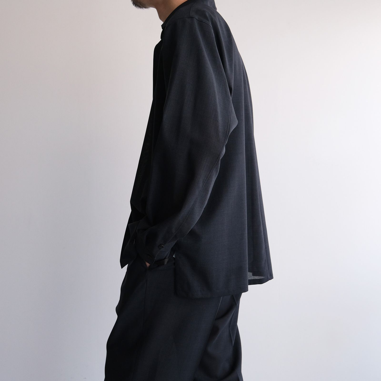 Twist Wool Gauze Loose Fit Shirt -シャツ-（Navy Top / ネイビートップ）