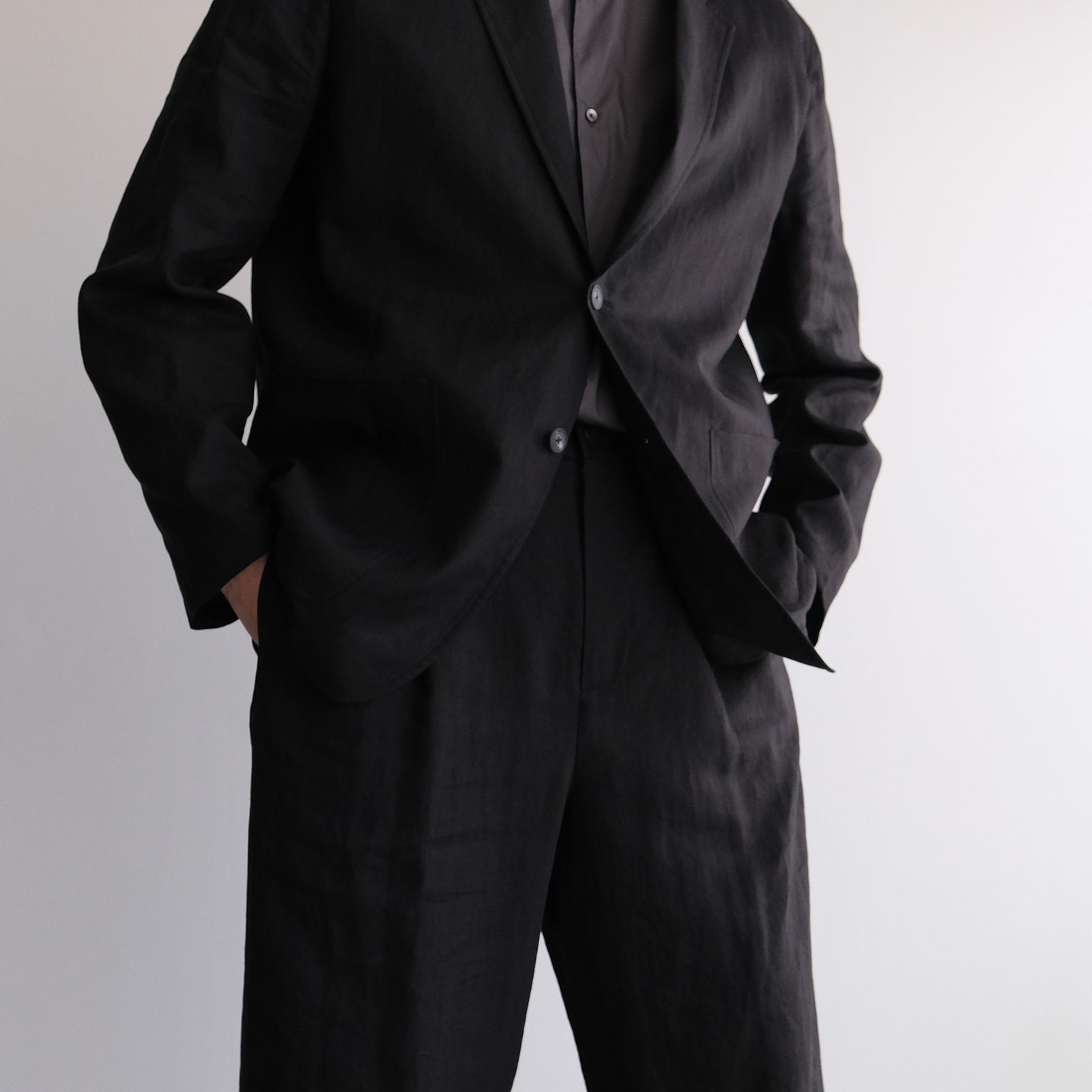 Silk Linen Mixing Loose Fit Pants -スラックス-（Black / ブラック）