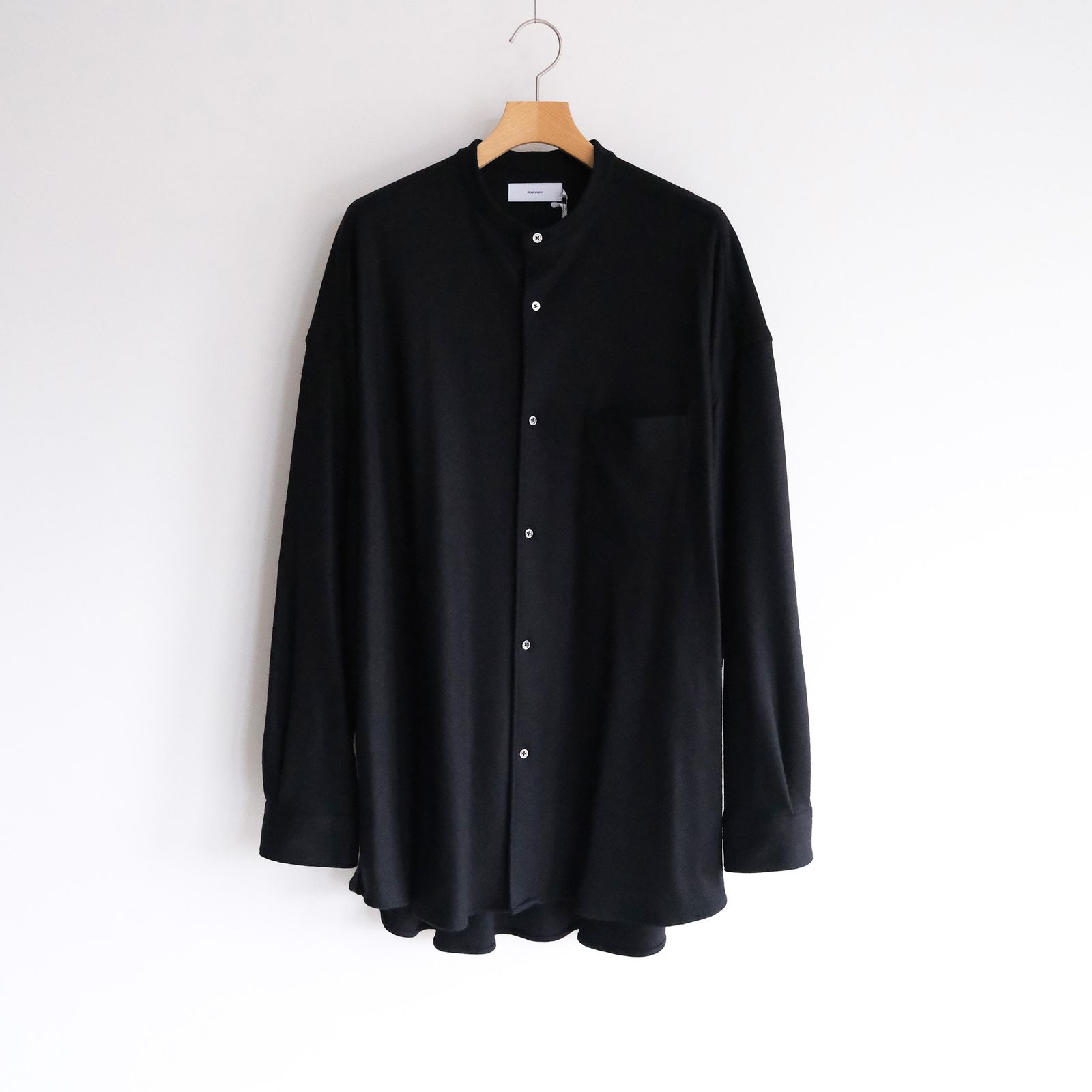Wool Smooth Flannel Oversized Band Collar Shirt -シャツ-（Black / ブラック）