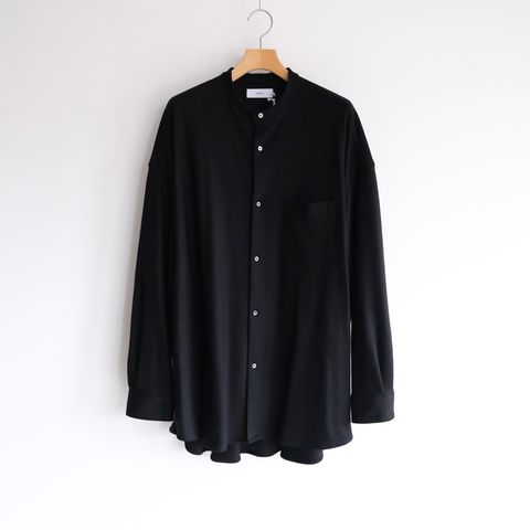 Wool Smooth Flannel Oversized Band Collar Shirt -シャツ-（Black / ブラック）